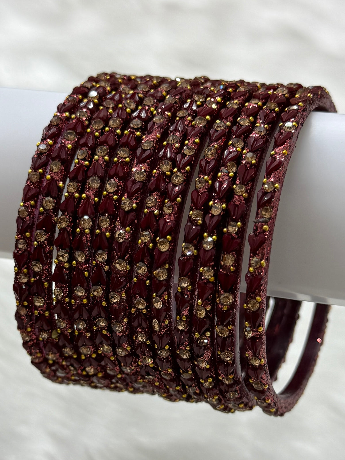 DESIGNER STONE STUDDED GLASS BANGLES PACK OF 12