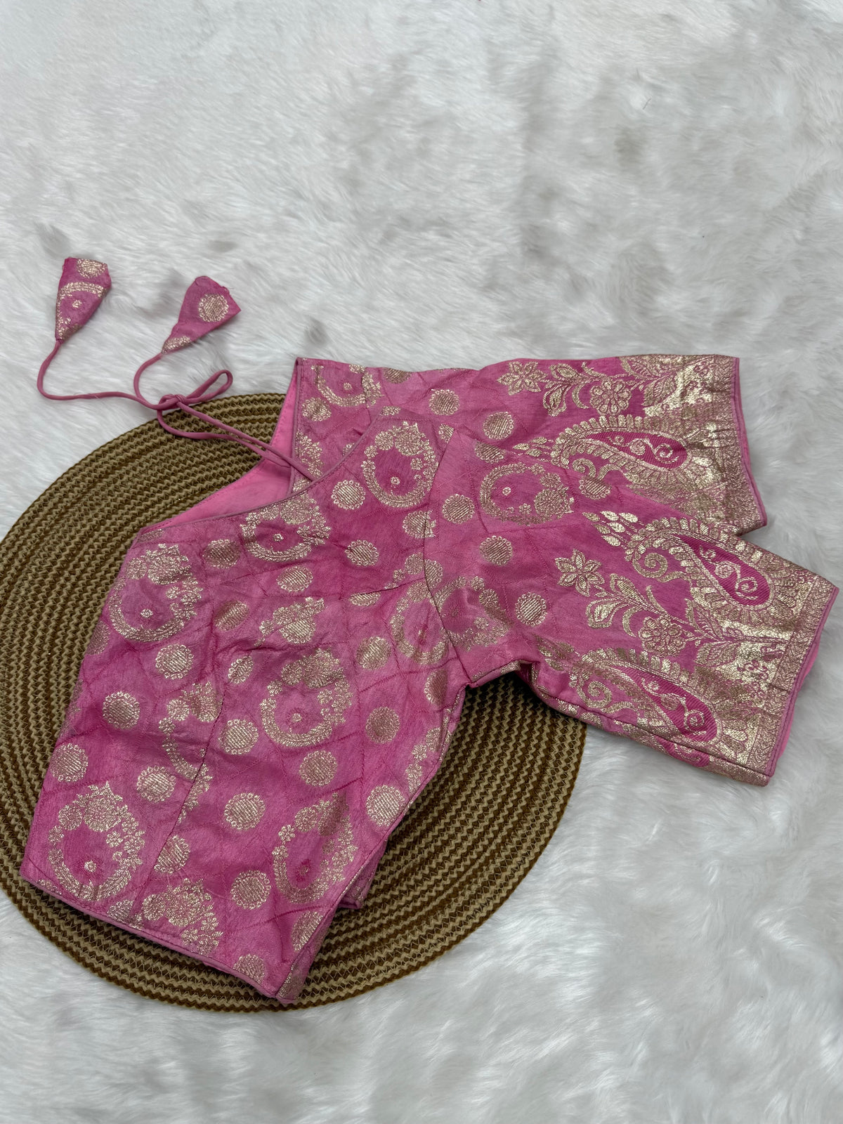 DESIGNER BROCADE WORK READYMADE BLOUSE - TAFFY PINK