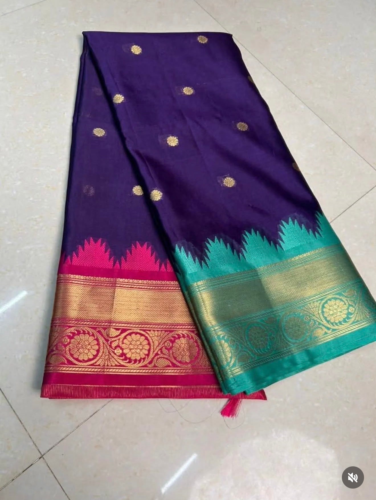 PREMIUM DUAL BORDER BANARASI KATAAN SILK SAREE - BERRY BLUE