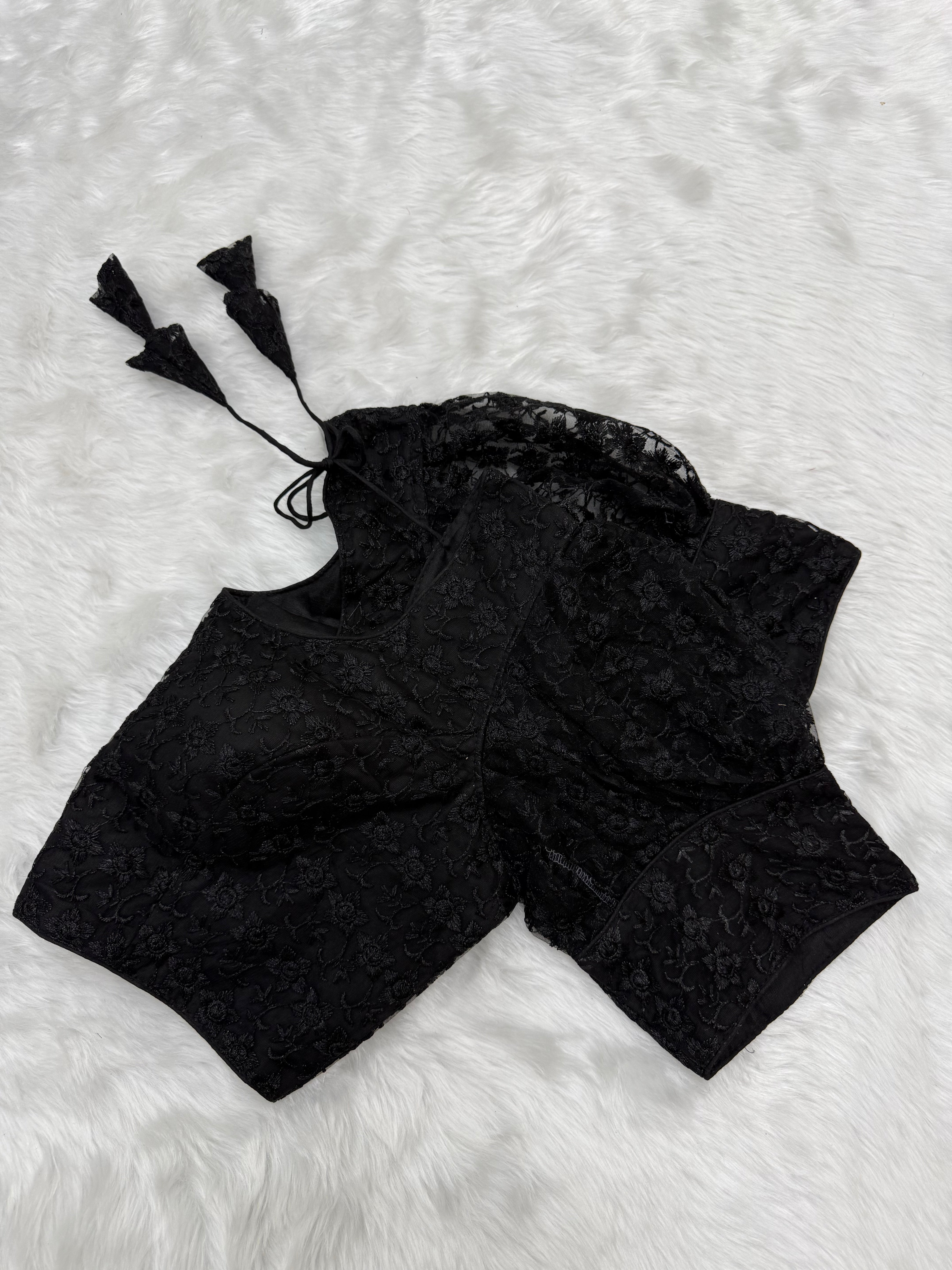 PUFF SLEEVE DESIGNER READYMADE BLOUSE - BLACK