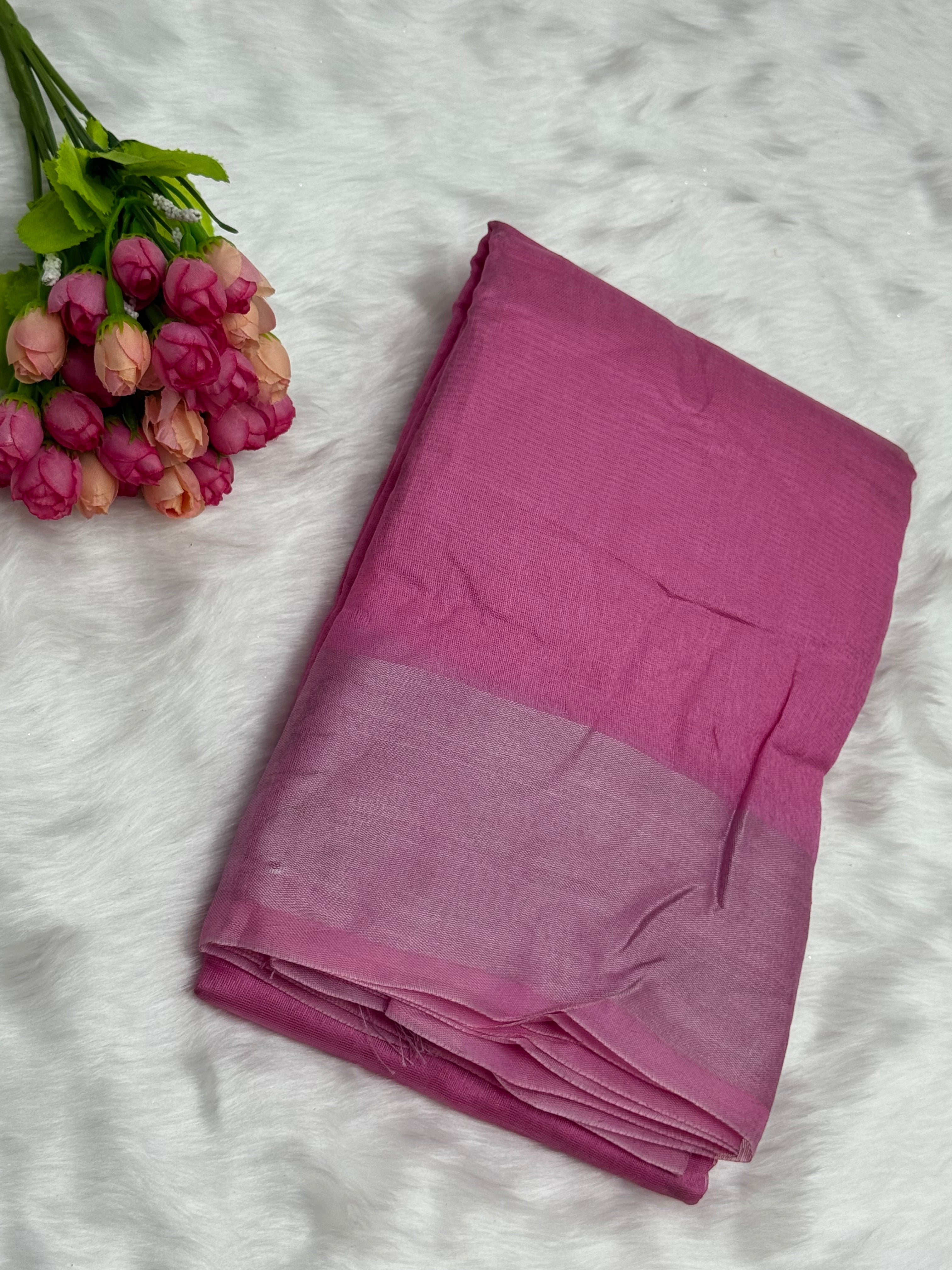 PLAIN SILK COTTON SAREE - PINK