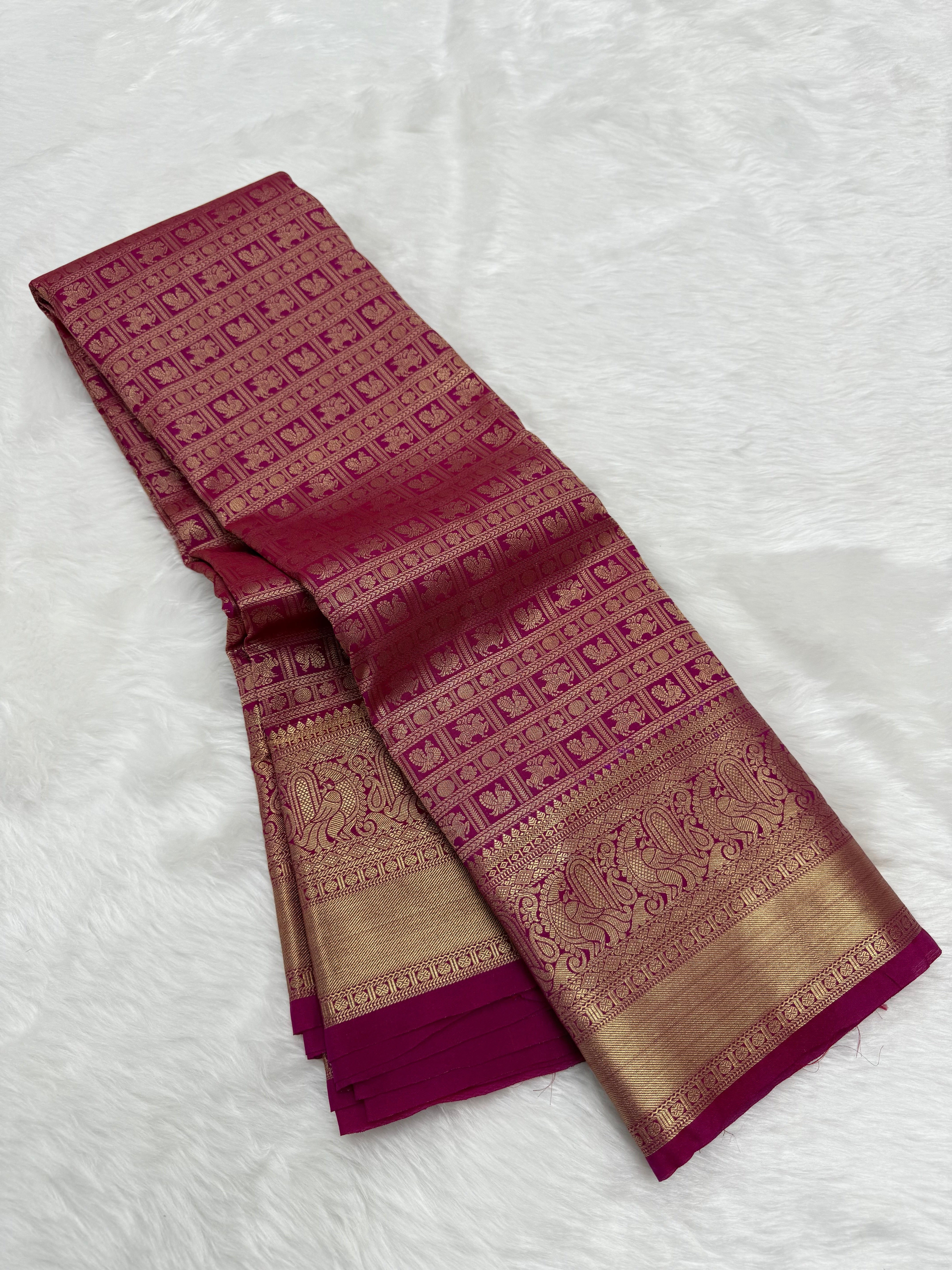 PREMIUM SEMI KANCHI SILK SAREE - FUCHSIA PINK