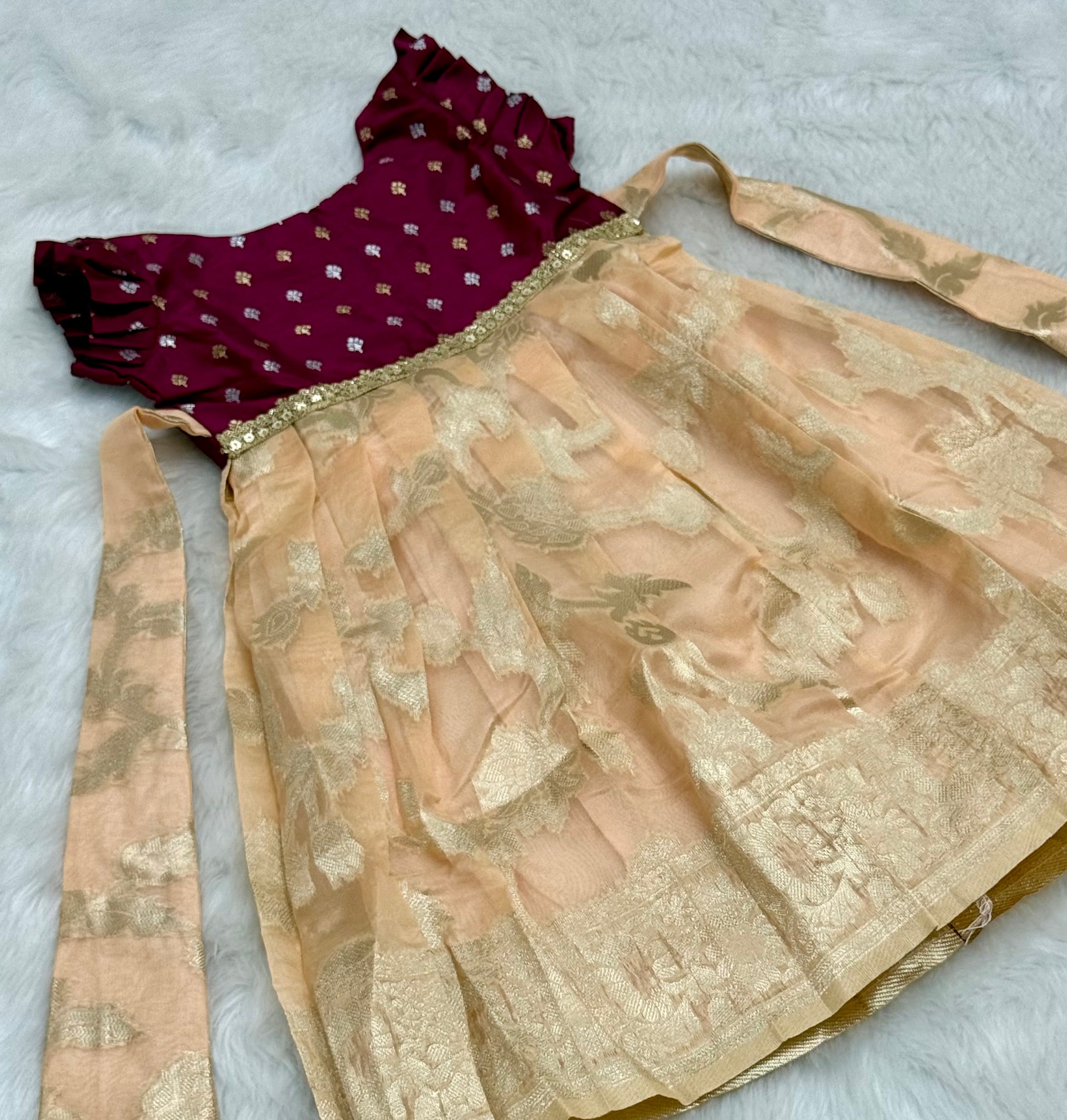DESIGNER BURGUNDY PEACH FROCK