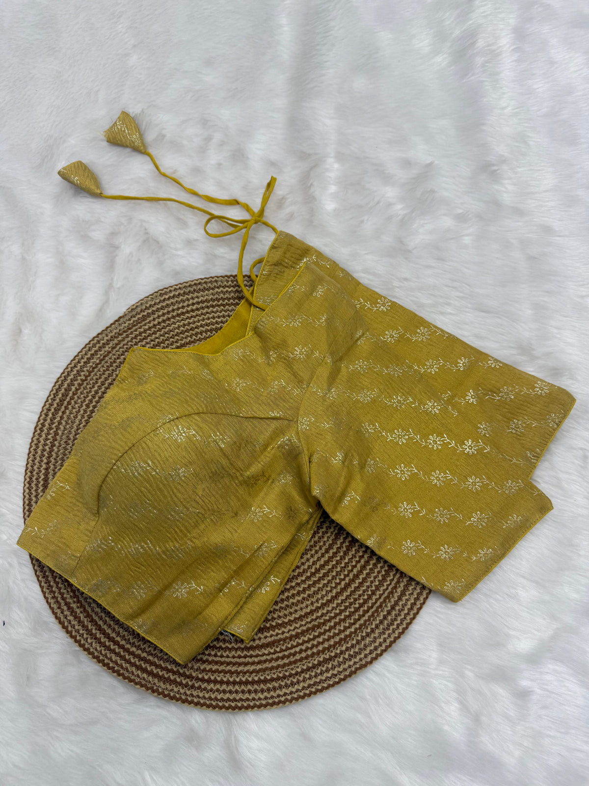 DESIGNER JACQUARD READY TO WEAR SAREE BLOUSE - GOLD