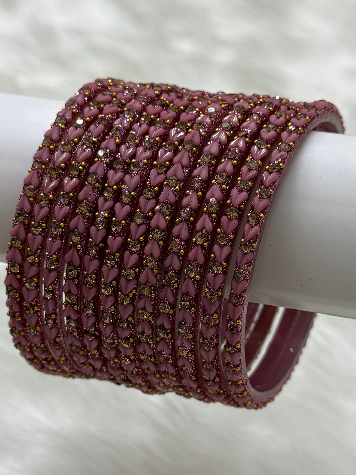 DESIGNER STONE STUDDED GLASS BANGLES PACK OF 12