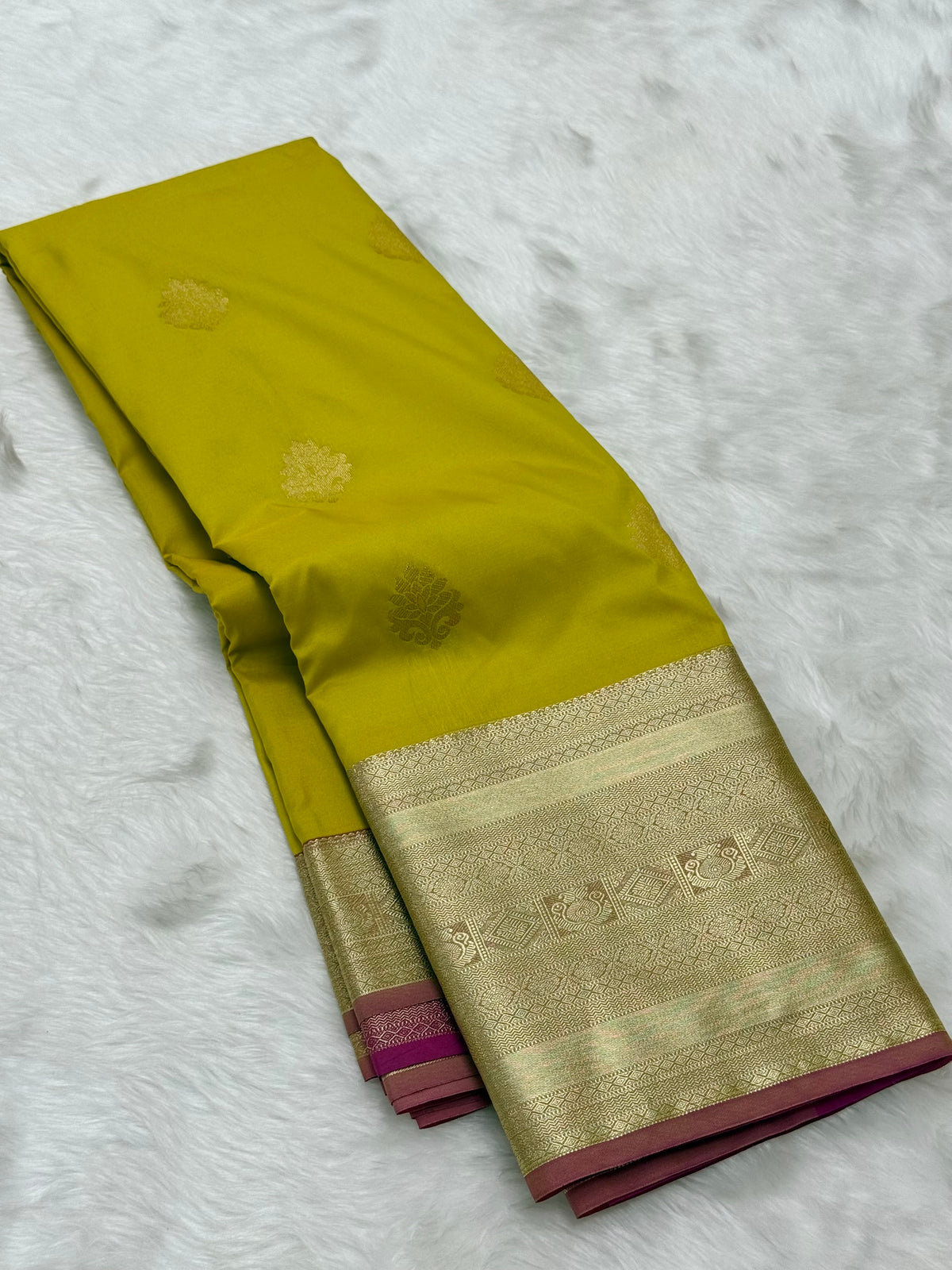 PREMIUM SEMI KANCHI SILK SAREE - LEMON YELLOW