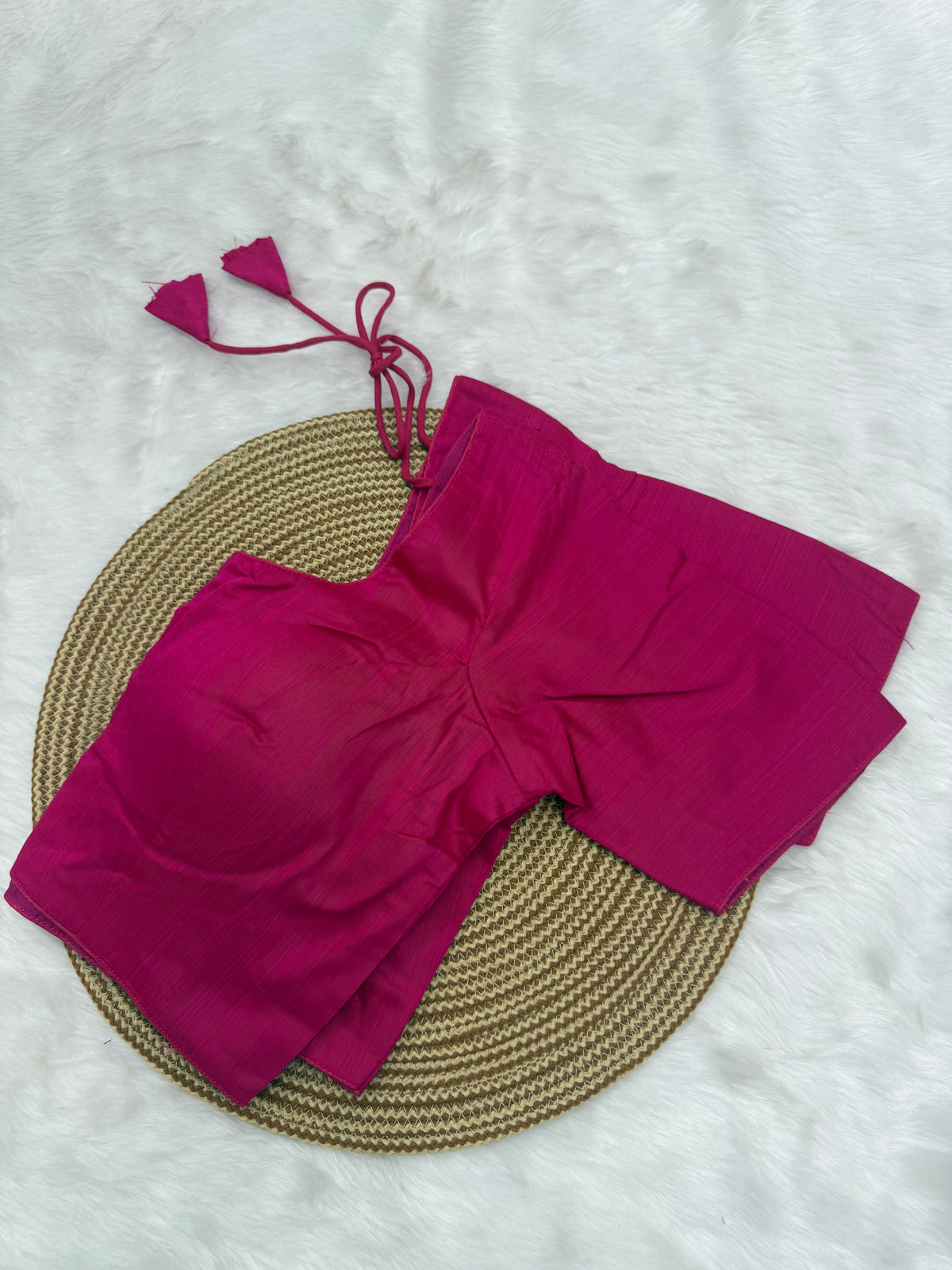 PLAIN SILK READY TO WEAR SAREE BLOUSE - HOT PINK