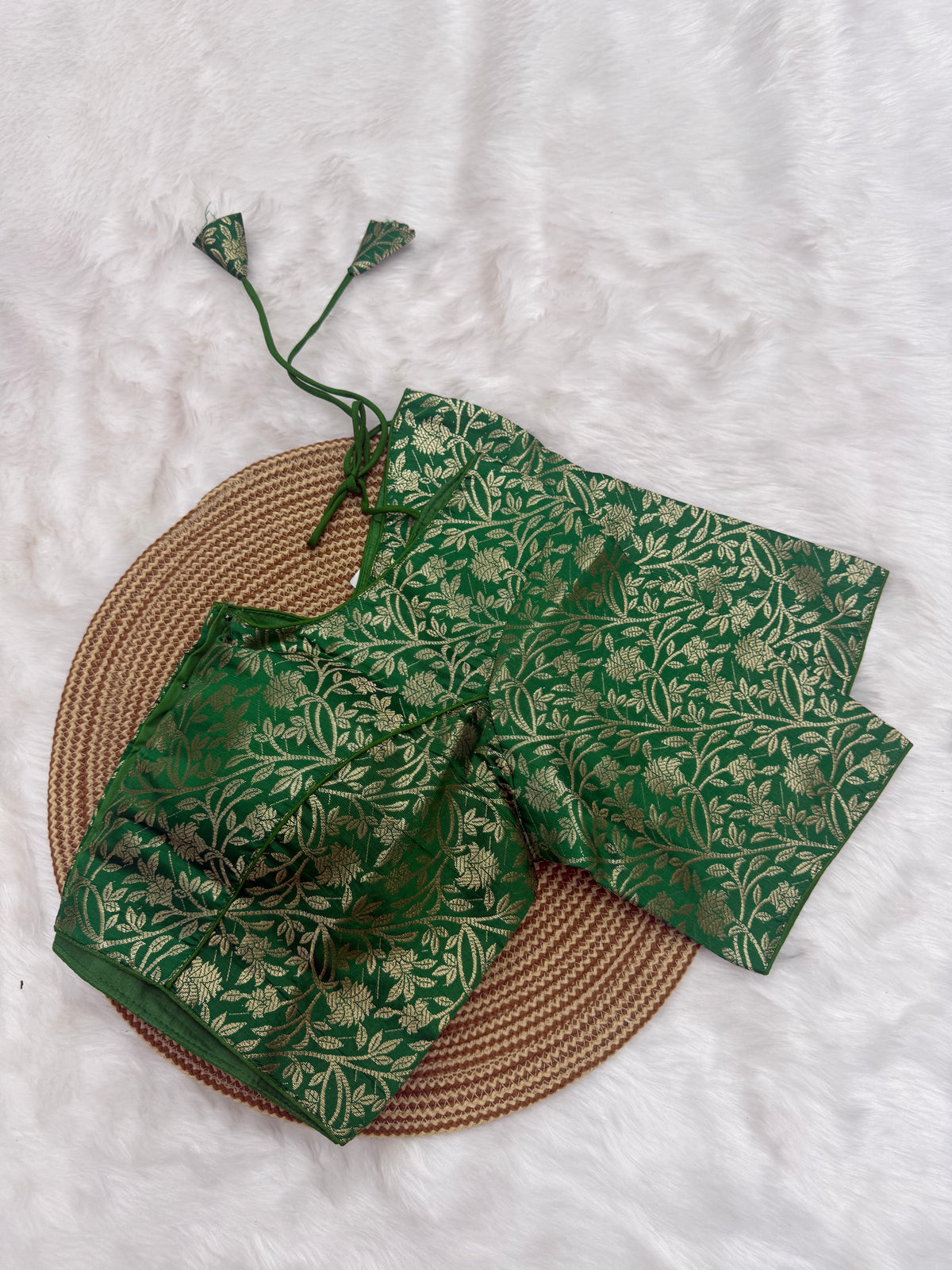 DESIGNER JACQUARD READY TO WEAR SAREE BLOUSE - GREEN