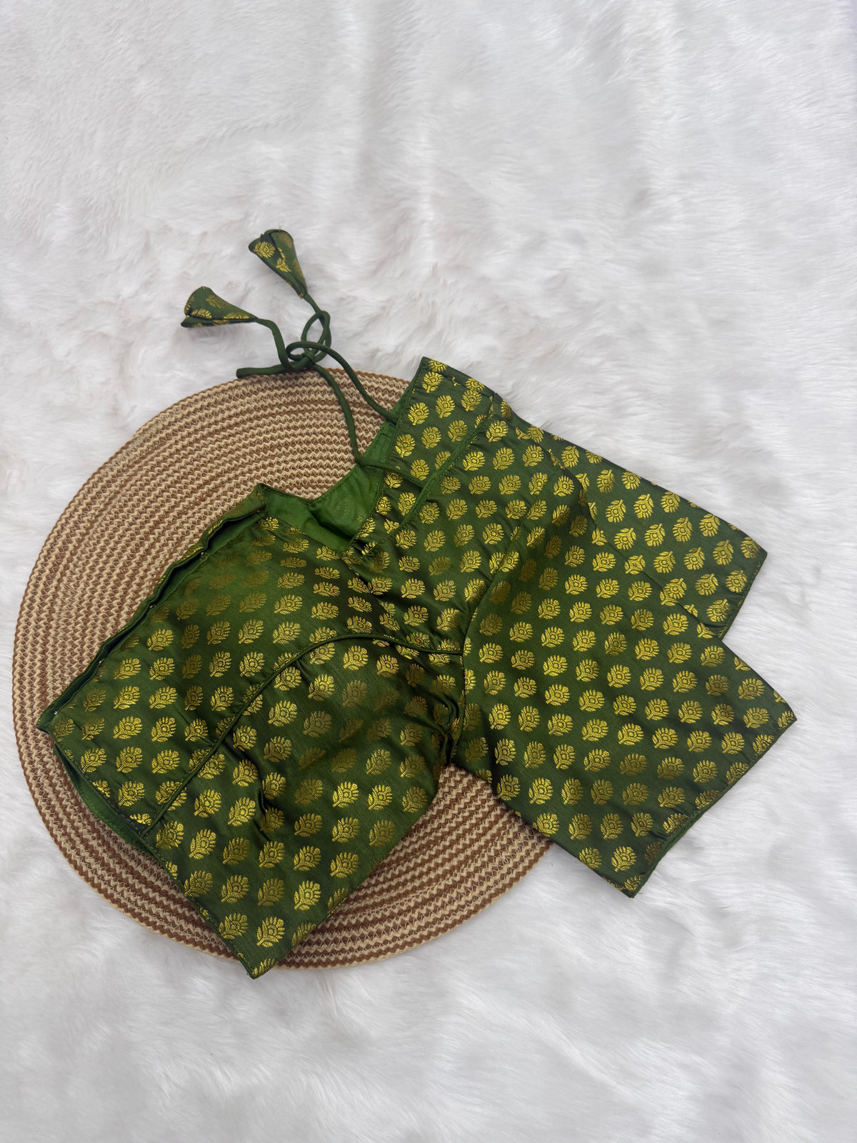 DESIGNER JACQUARD READY TO WEAR SAREE BLOUSE - GREEN