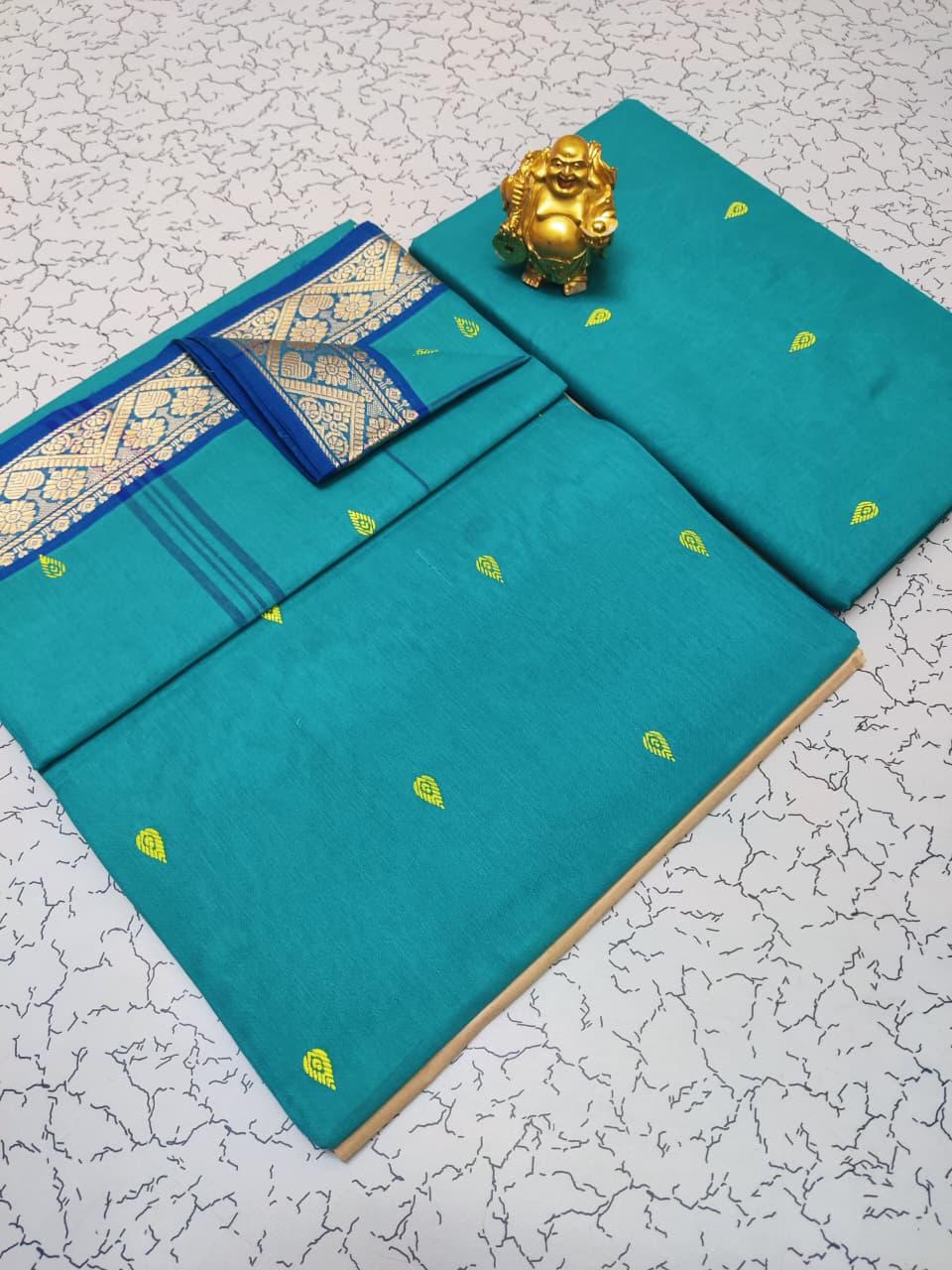 CHETTINADU COTTON SAREES - TEAL