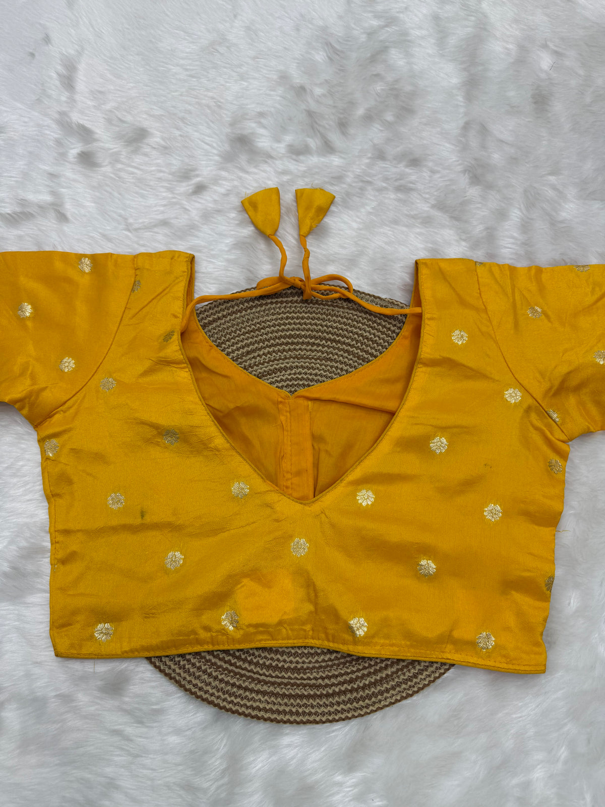 DESIGNER BUTTA WORK READYMADE BLOUSE - BURN YELLOW