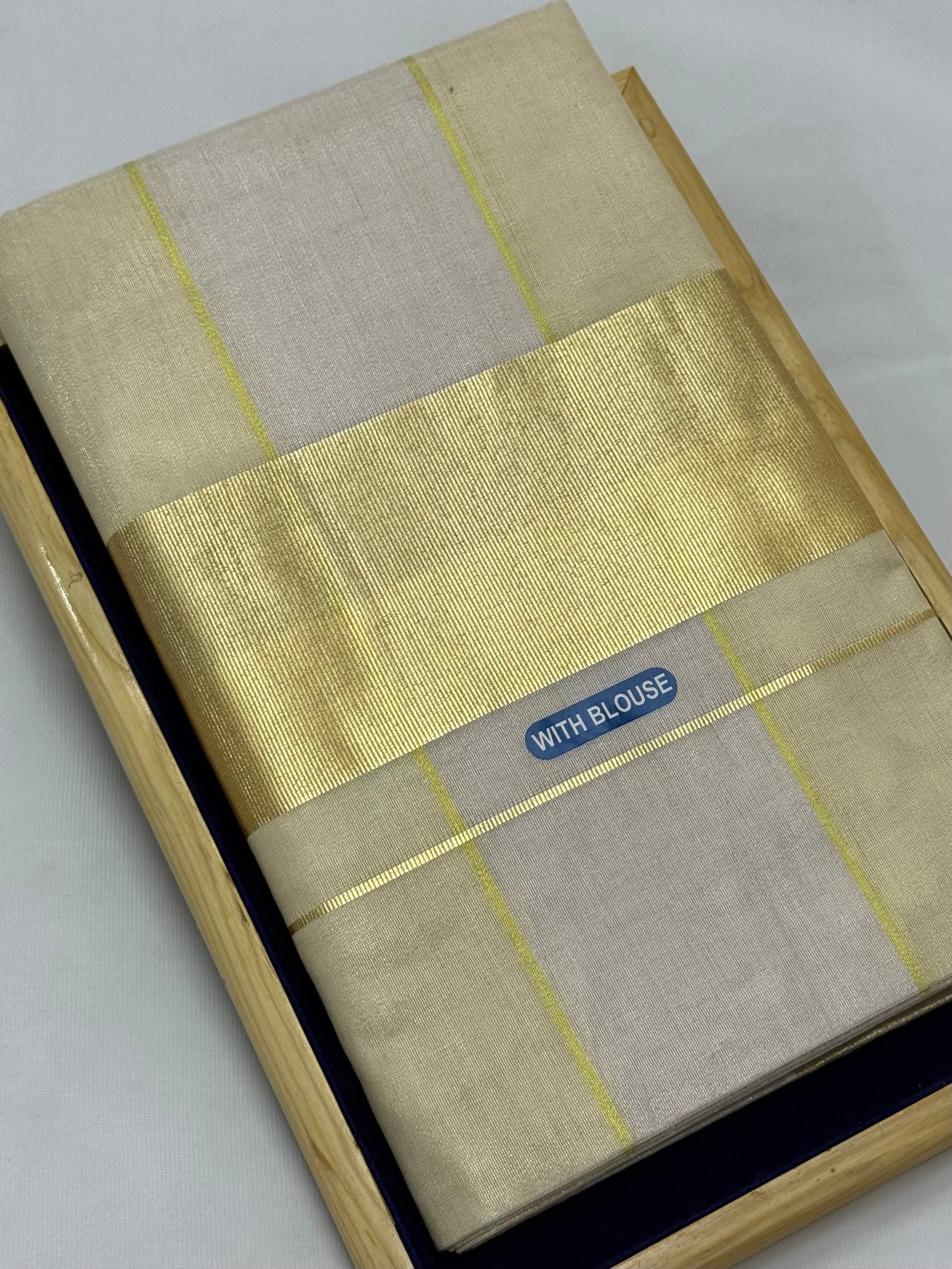 PREMIUM KERALA DUAL TONE KASAVU TISSUE SAREE - (BEIGE,GOLD)