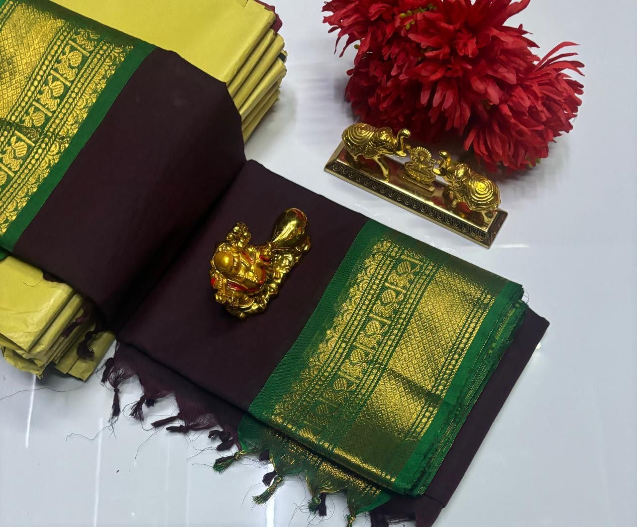 PURE KANCHI COTTON SAREES - BROWN