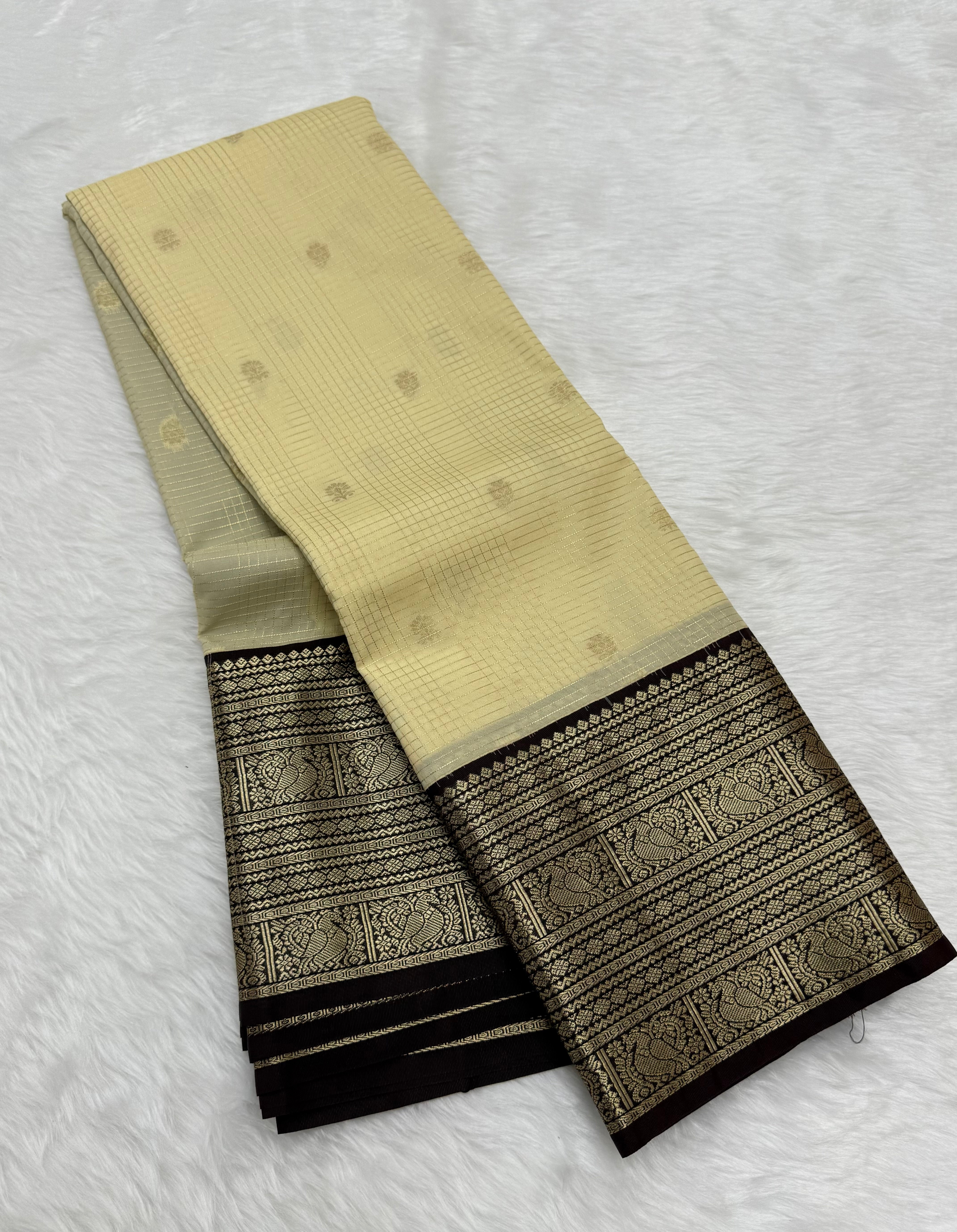 PREMIUM SEMI KANCHI SILK SAREE - CREAM