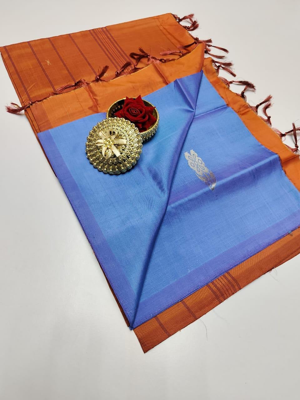 PREMIUM HANDLOOM BANANA PITH SILK SAREE - BLUE