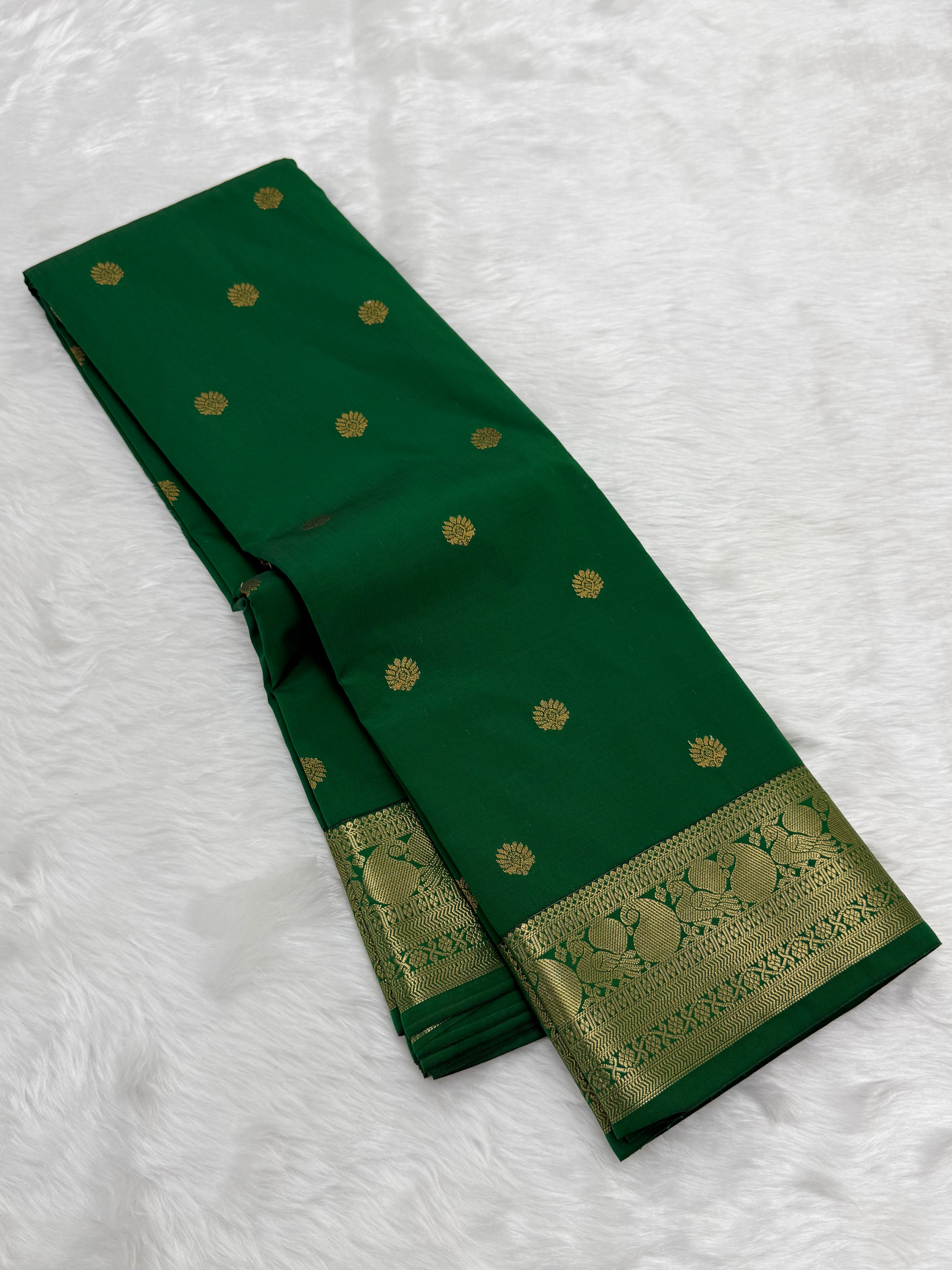 PREMIUM SEMI KANCHI SILK SAREE - PINE GREEN