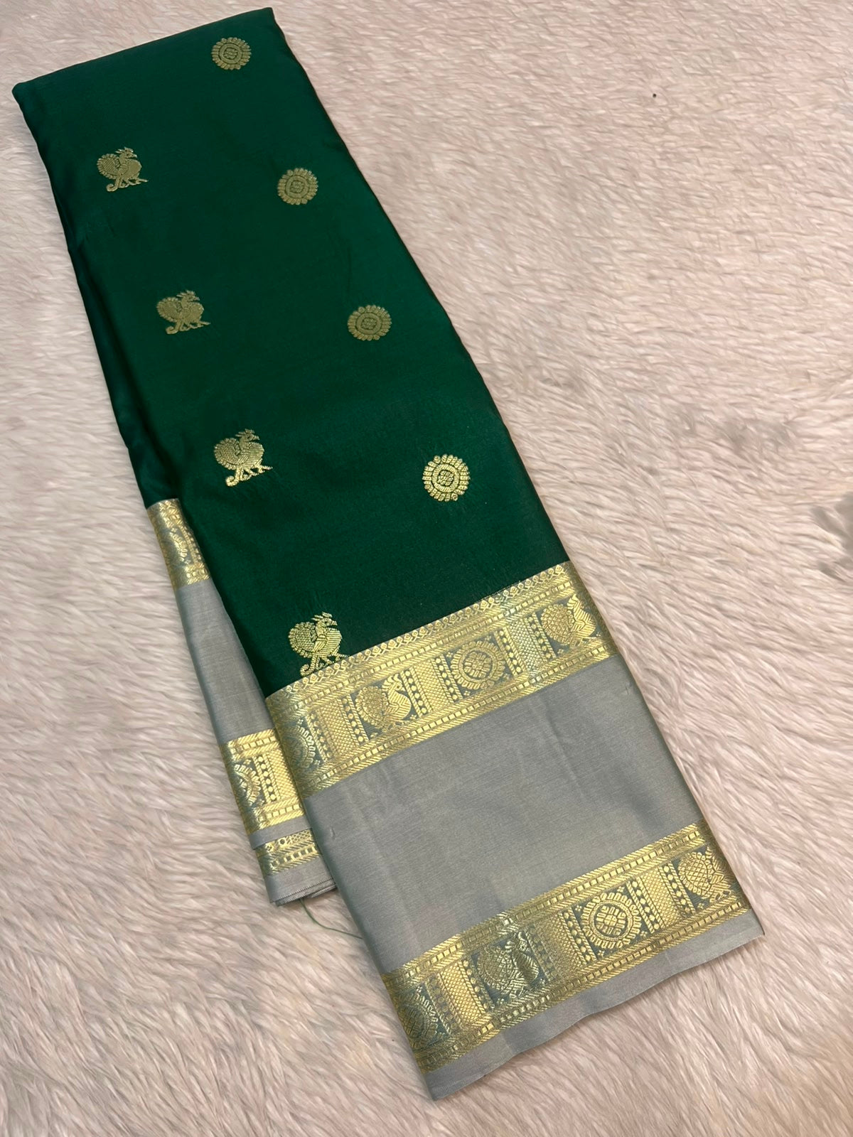 PREMIUM SEMI KANCHI SILK SAREE - FOREST GREEN