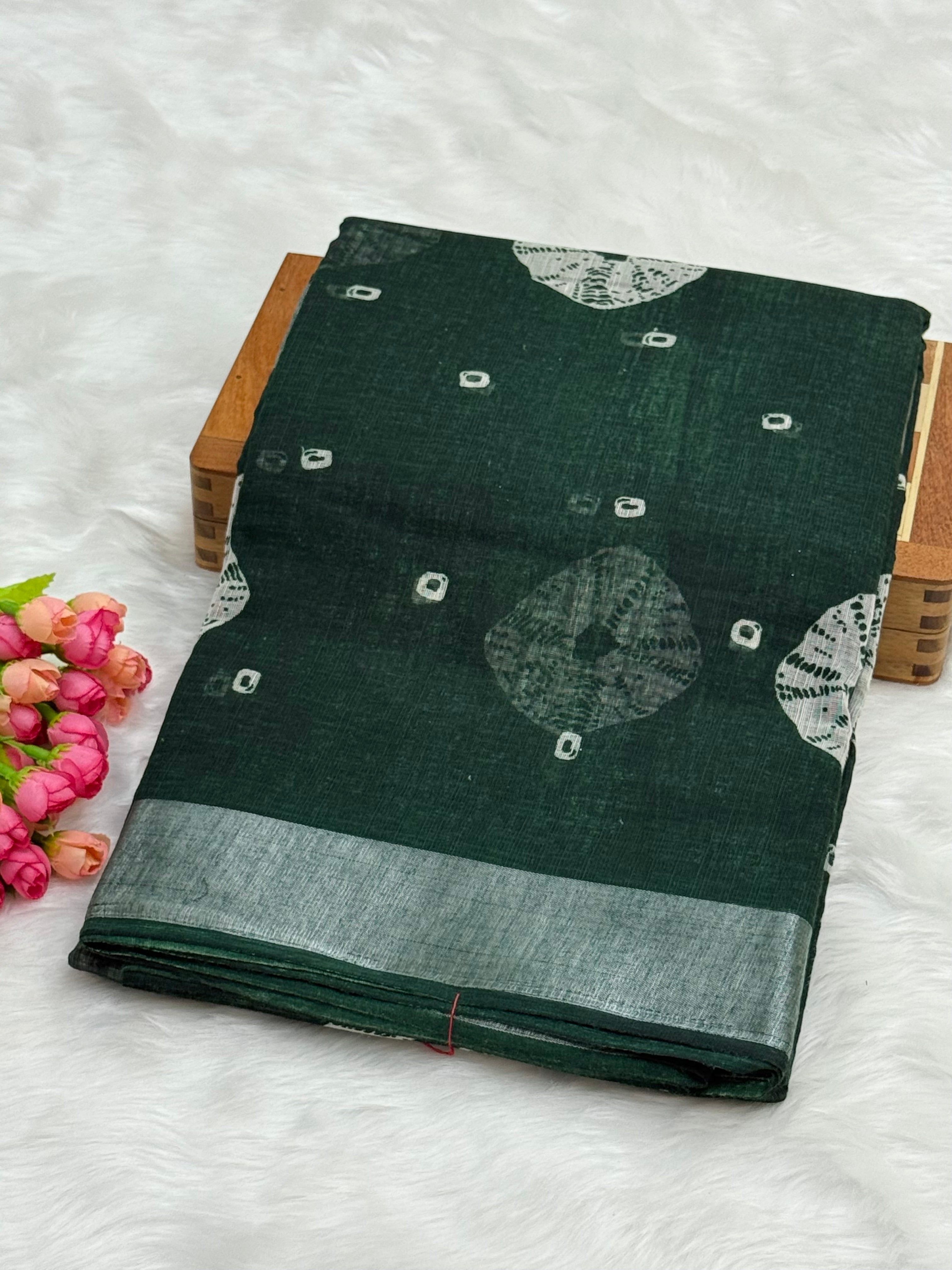 FANCY DOLLA SILK SAREE - PINE GREEN