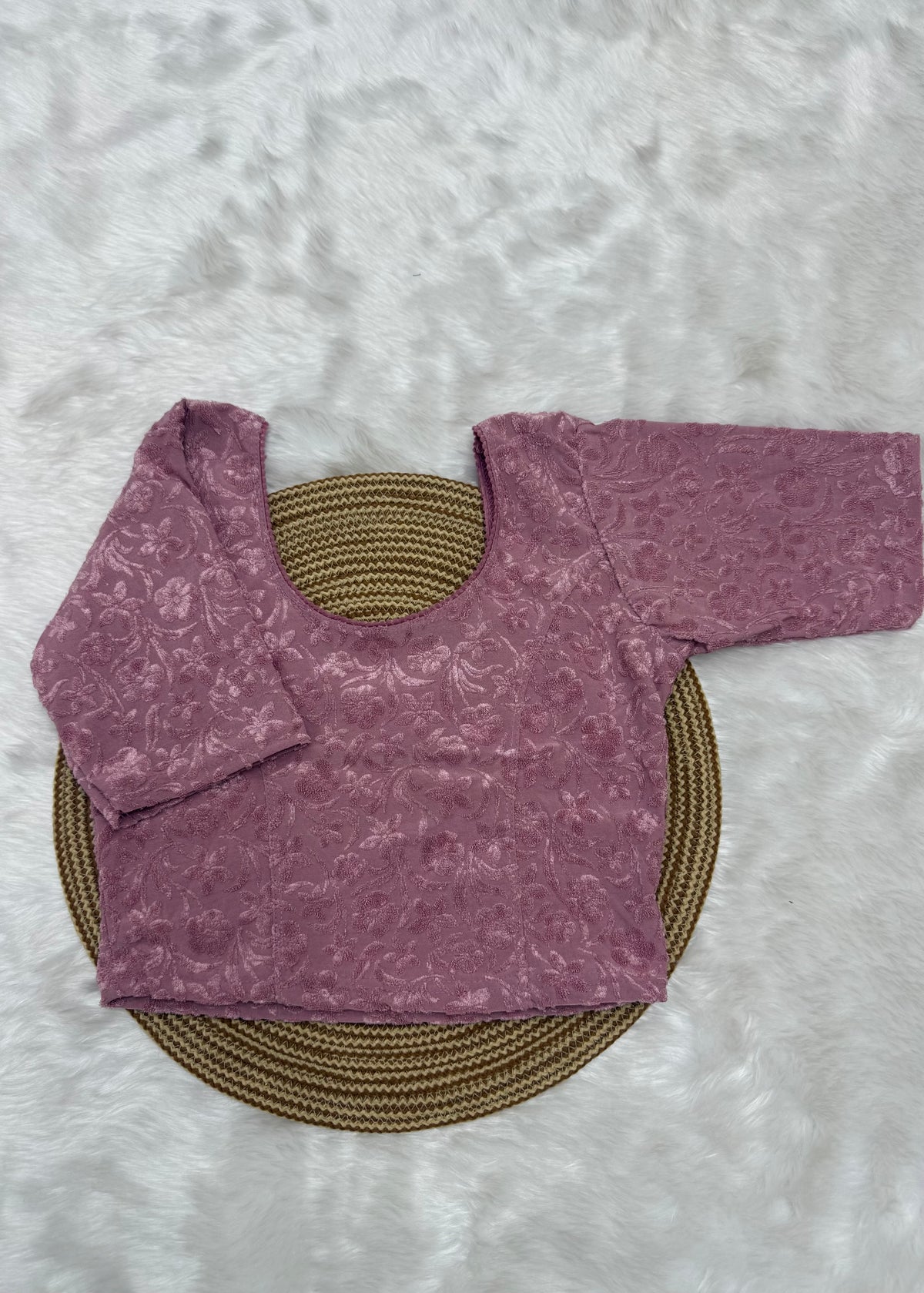 FLORAL EMBOSSED STRETCHABLE BLOUSE - ONION PINK