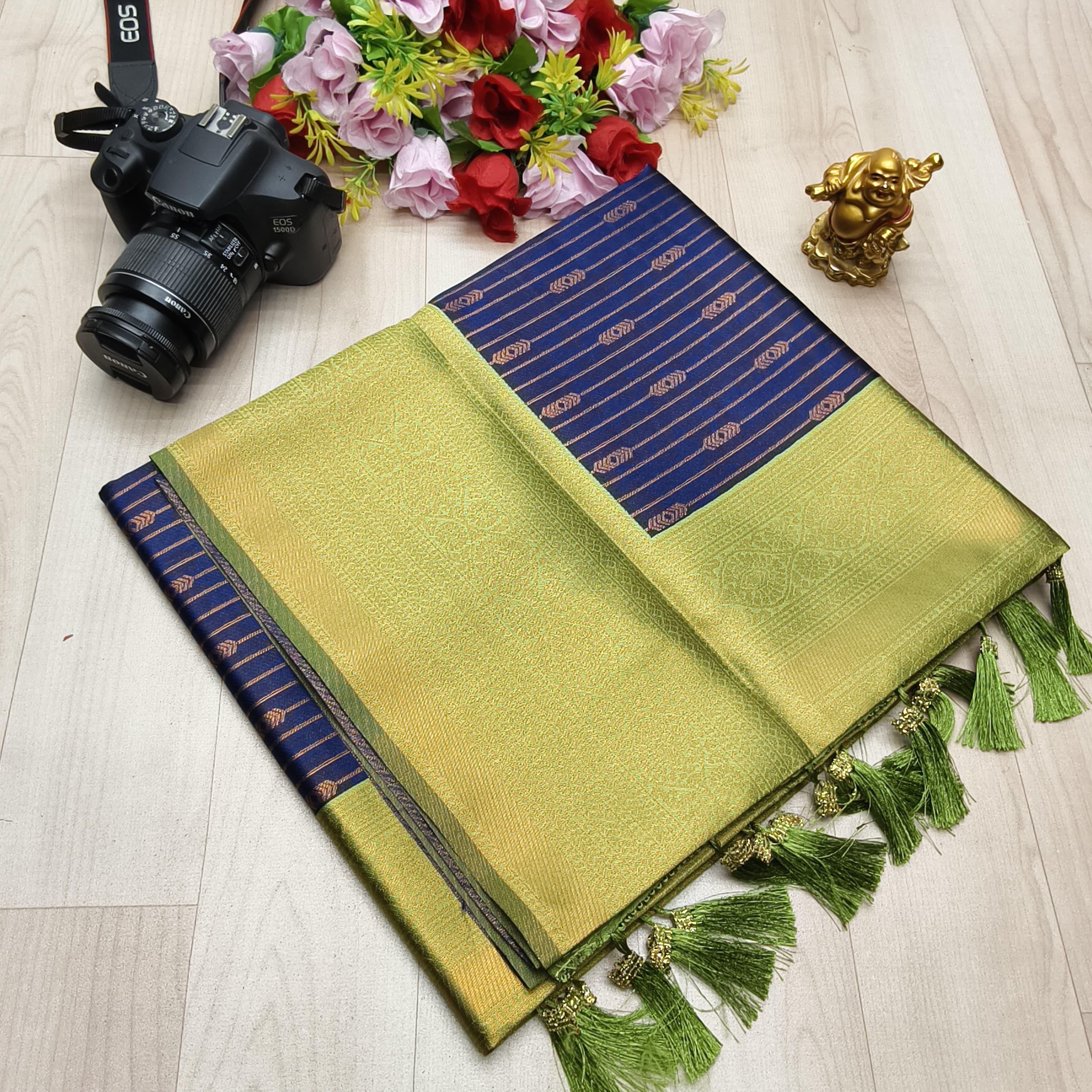 VAIRA OOSI NEON SILK SAREE - BLUE