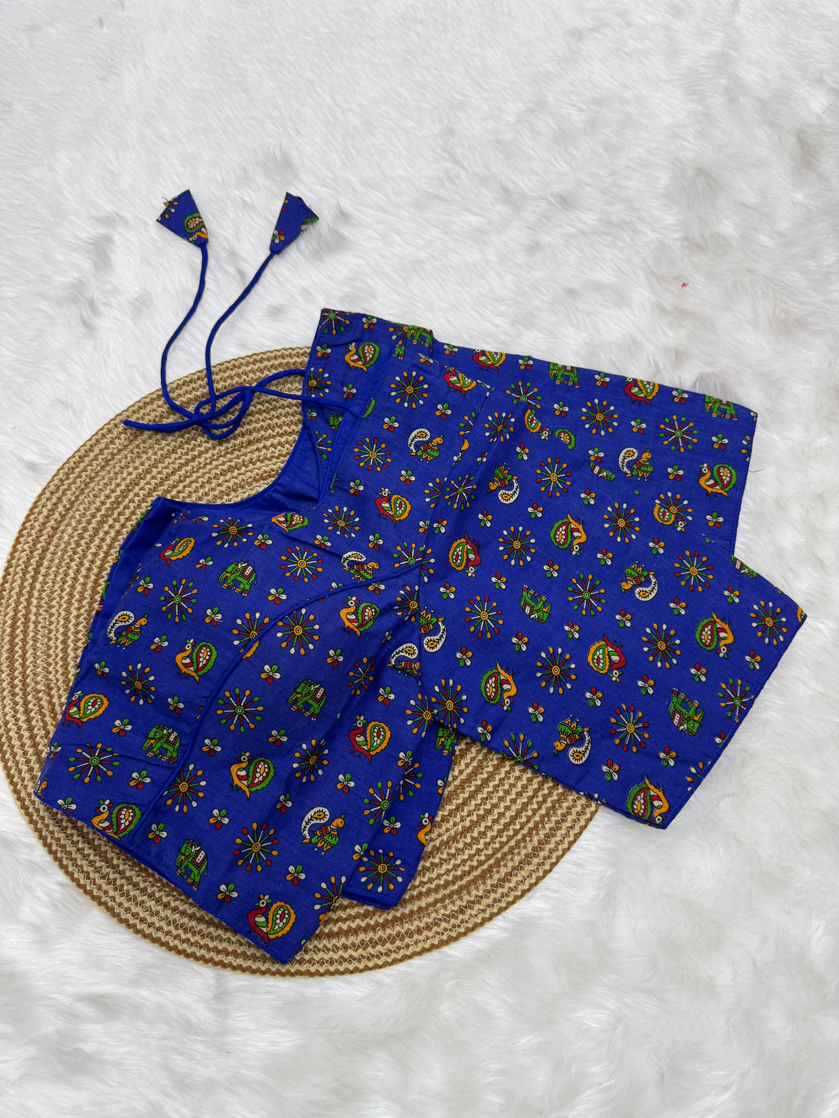 KALAMKARI PRINTED READYMADE BLOUSE - ROYAL BLUE