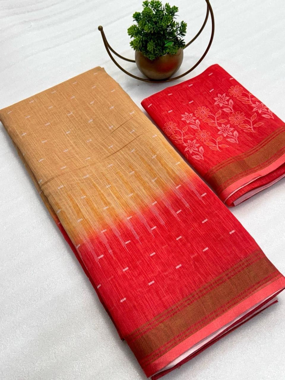 DIGITAL DESIGN CHANDERI SILK SAREE - SANDAL