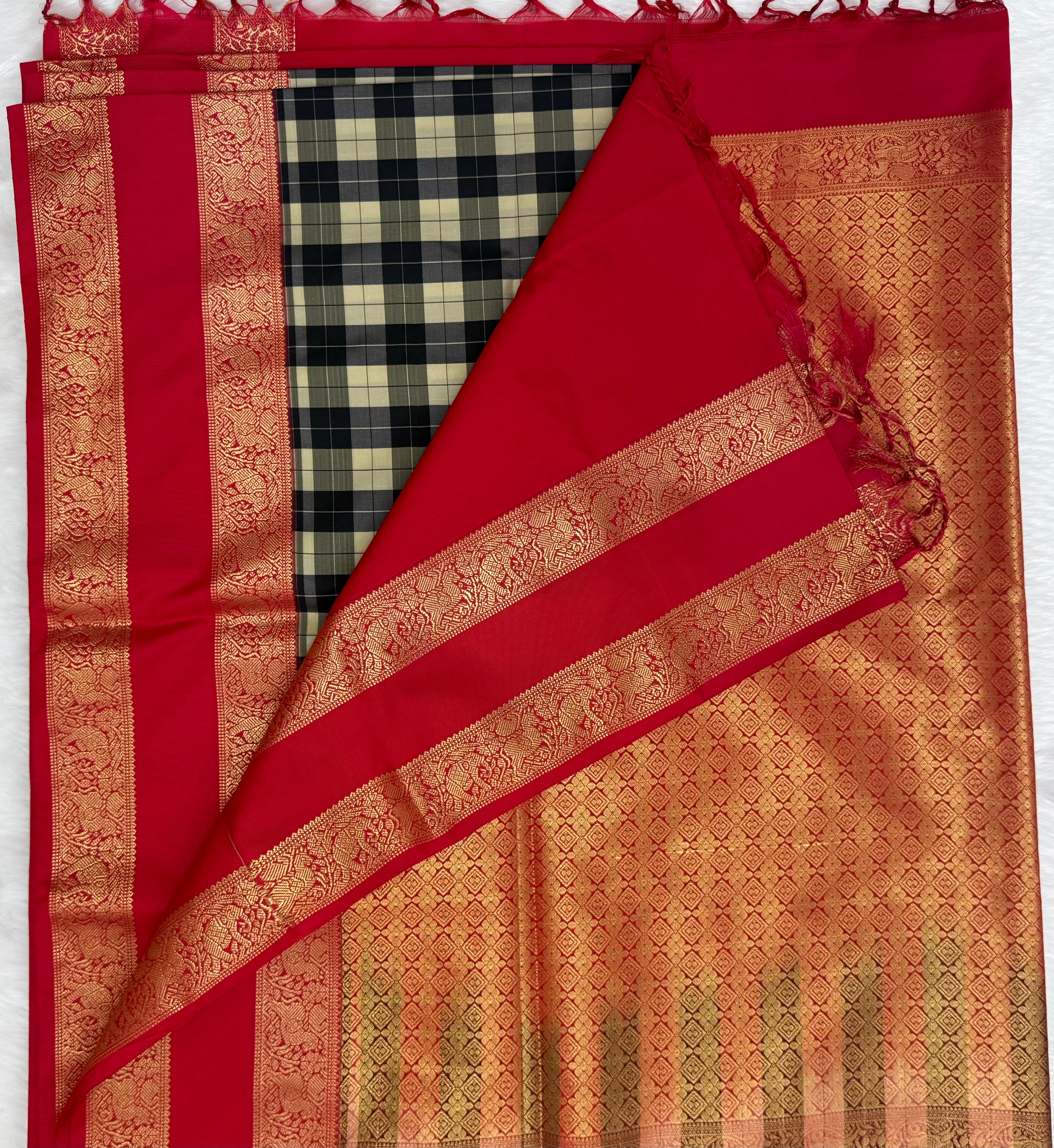 PREMIUM SEMI KANCHI SILK SAREE - (RED,MULTI)