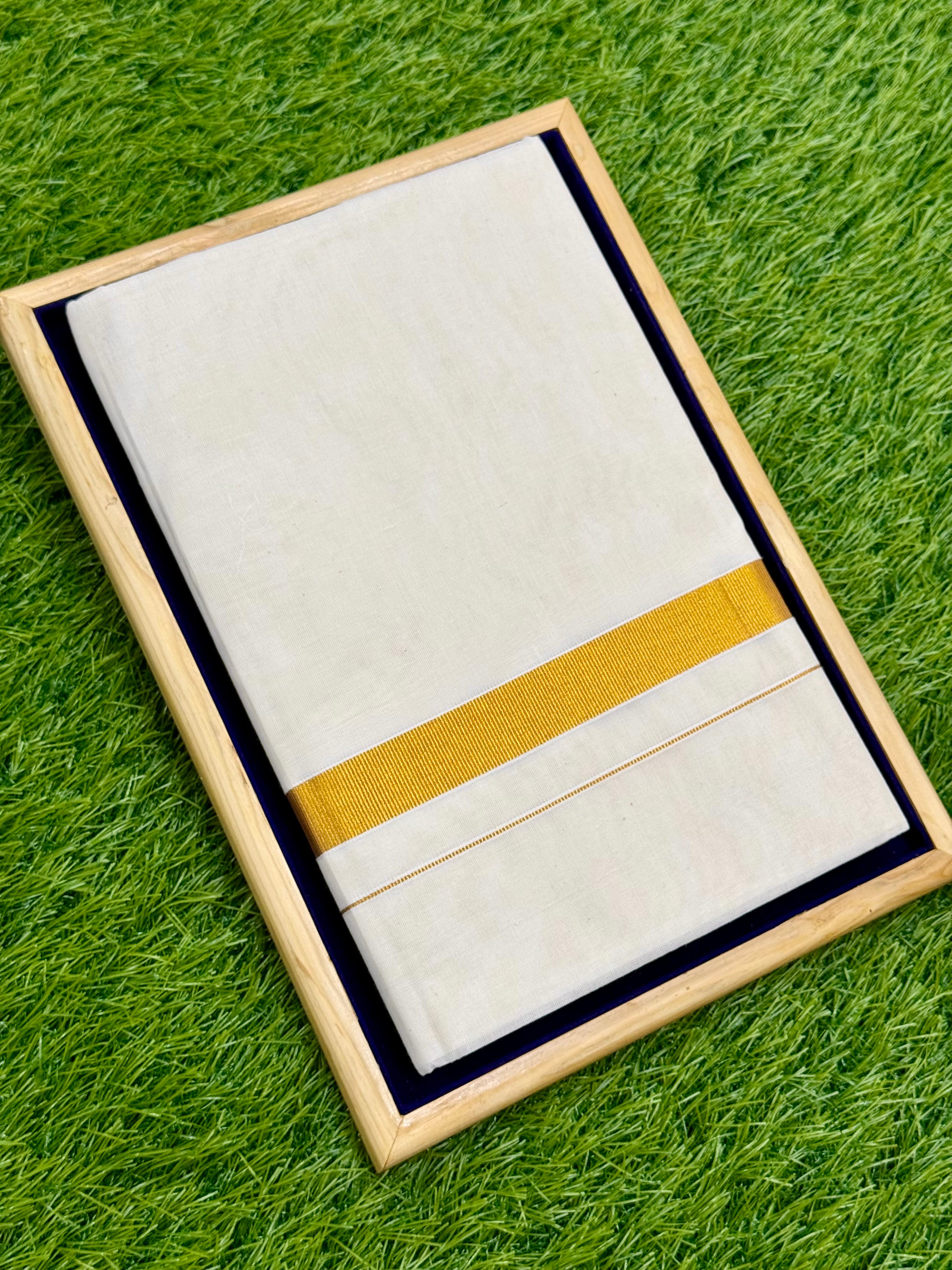 TRADITIONAL KASAVU COTTON SOLID SAREE - (GOLD,OFF WHITE)