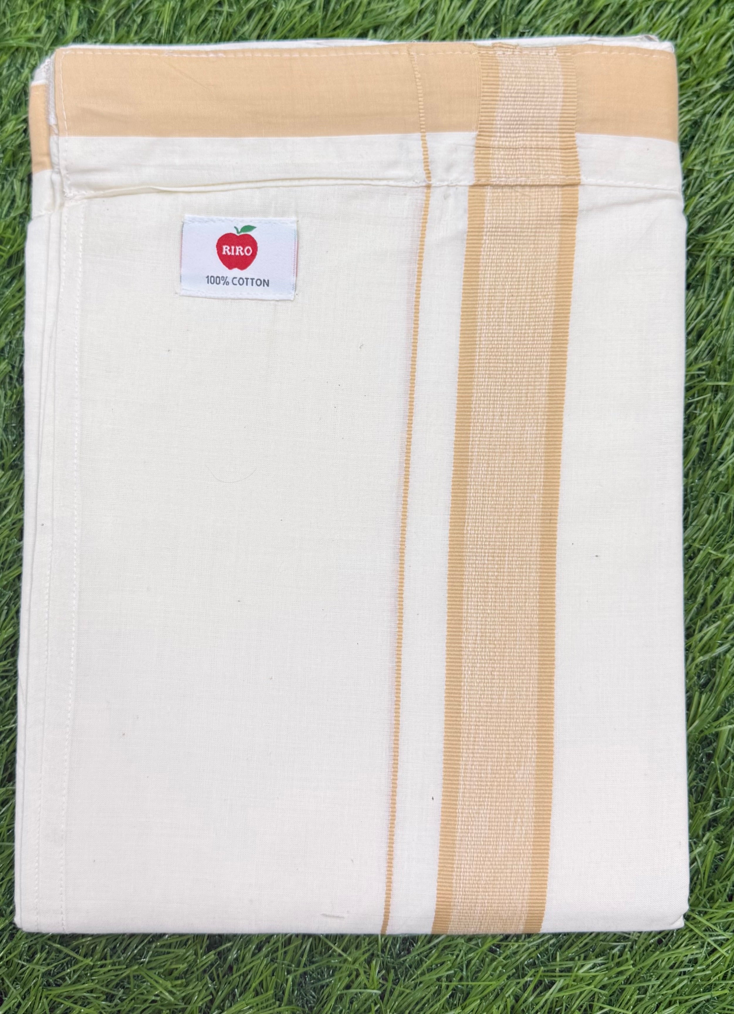 MEN'S DOUBLE DHOTI CREAM WITH FANCY BORDER - VELCRO