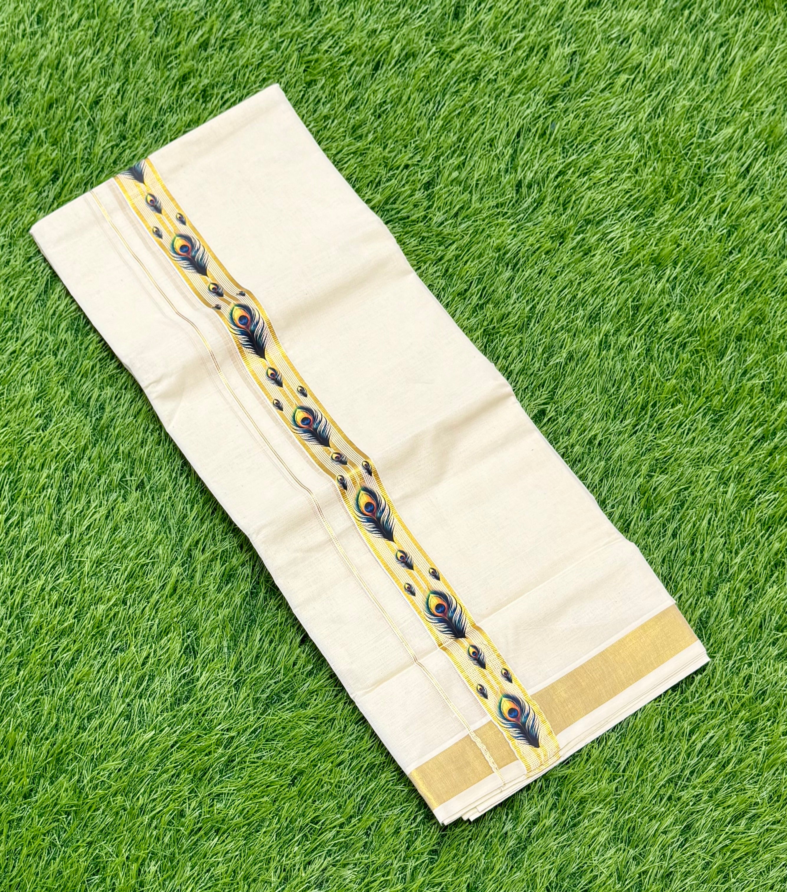 PREMIUM GOLDEN KASAVU PRINTED DOUBLE MUNDU