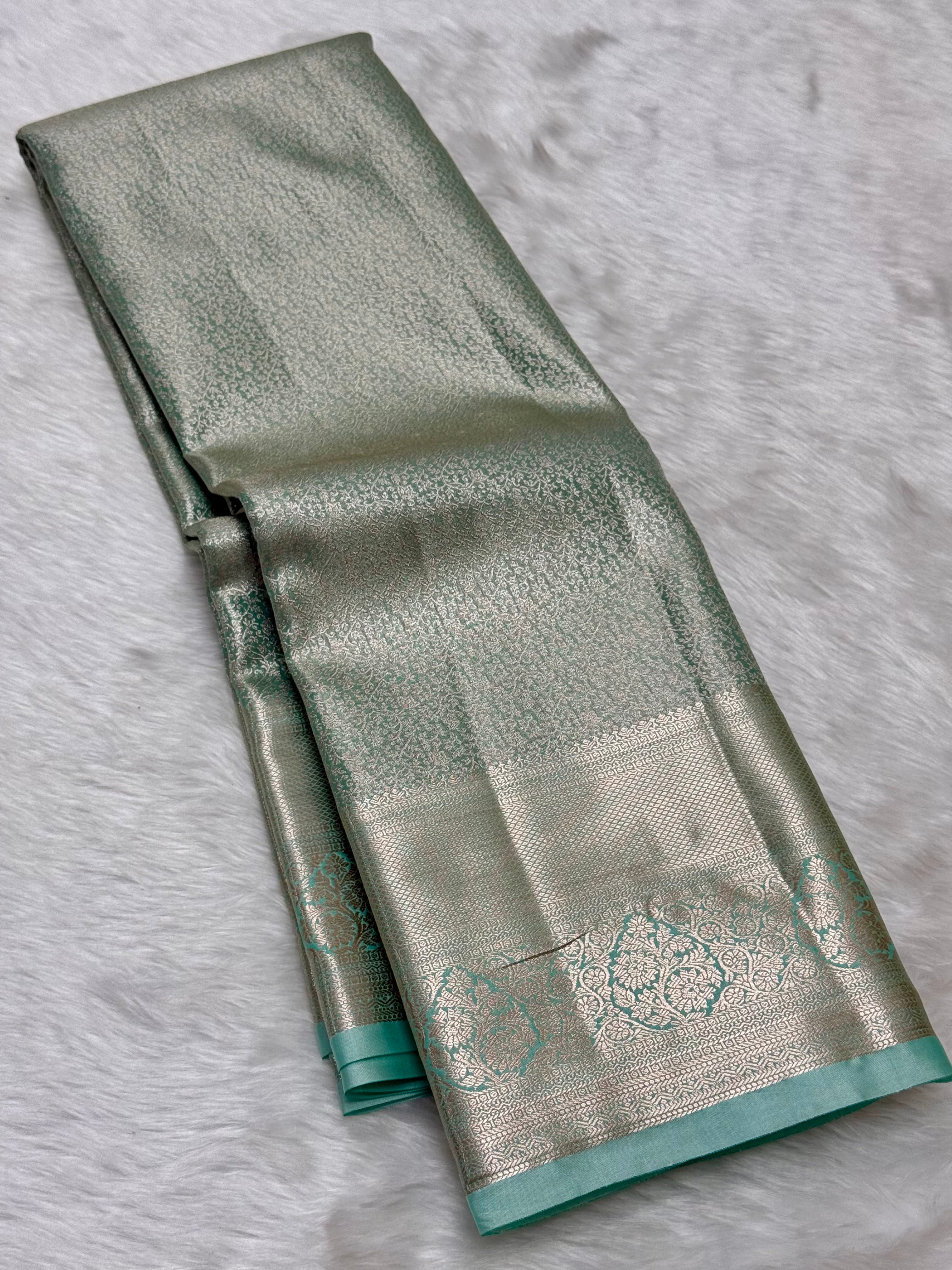 PREMIUM SEMI KANCHI TISSUE SILK SAREE - PASTEL TEAL