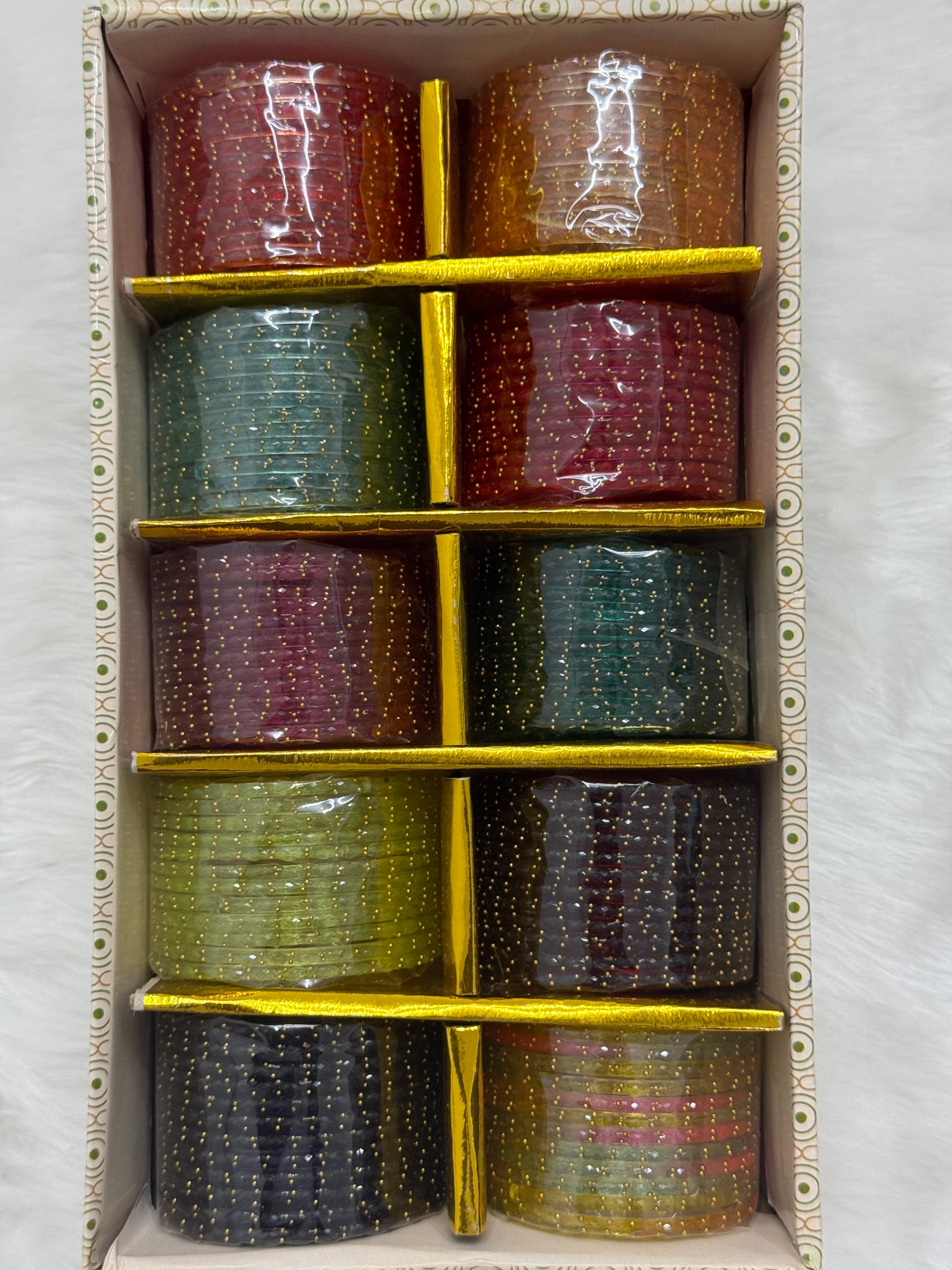 PREMIUM RAINDROP GLASS BANGLES - 10 COLOUR MIX(BOX OF 120PCS)