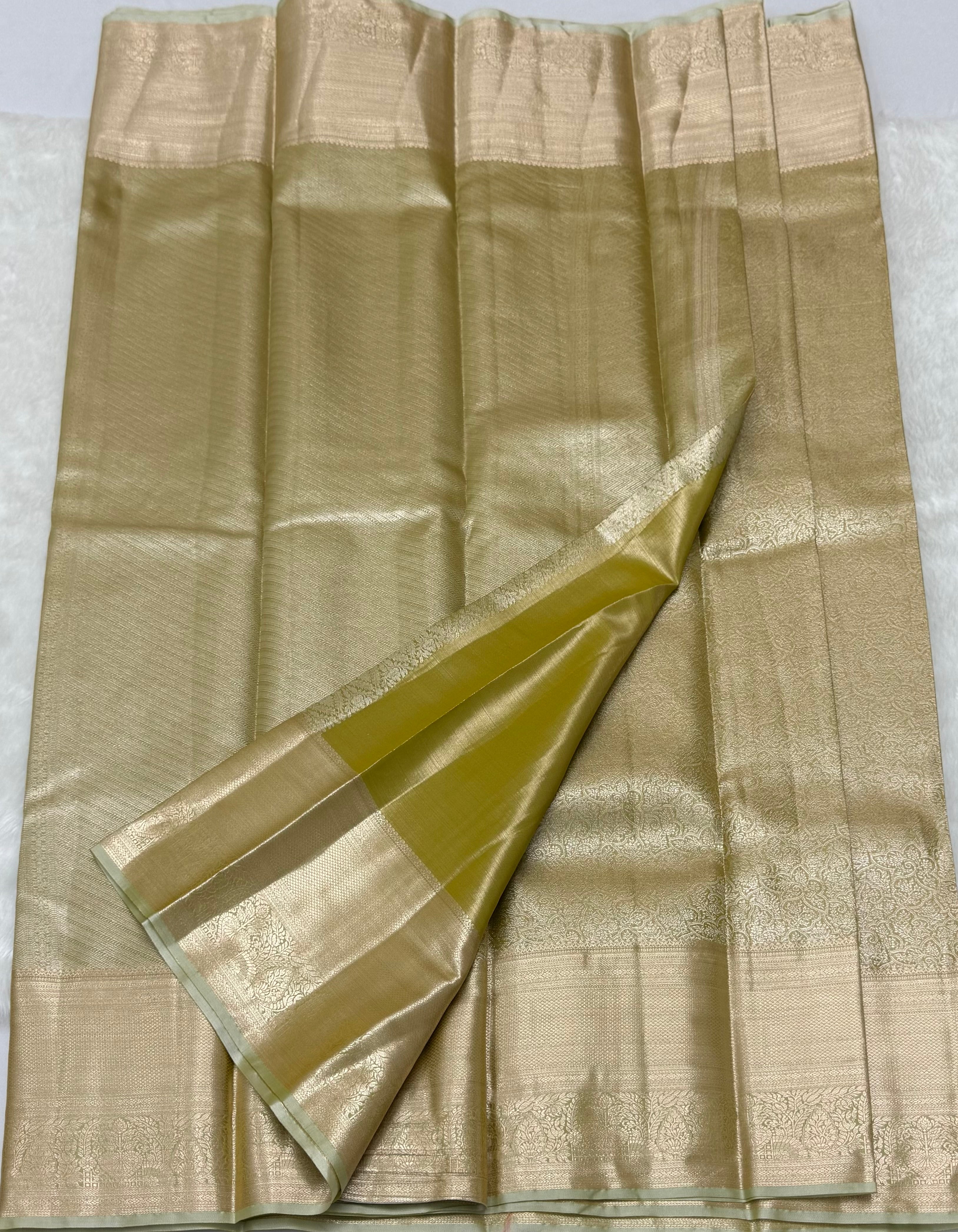 PREMIUM SEMI KANCHI TISSUE SILK SAREE - SILVER GREEN
