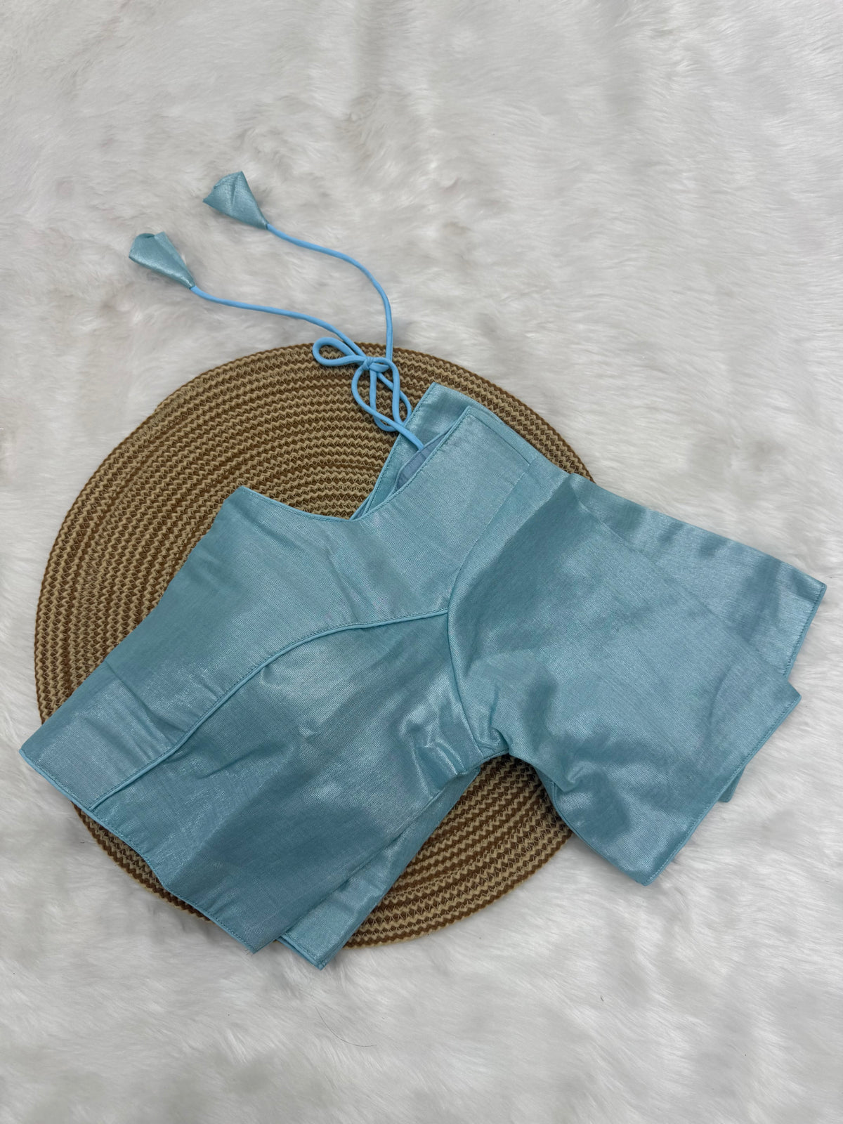 PLAIN TISSUE READY TO WEAR SAREE BLOUSE - TURQUOISE