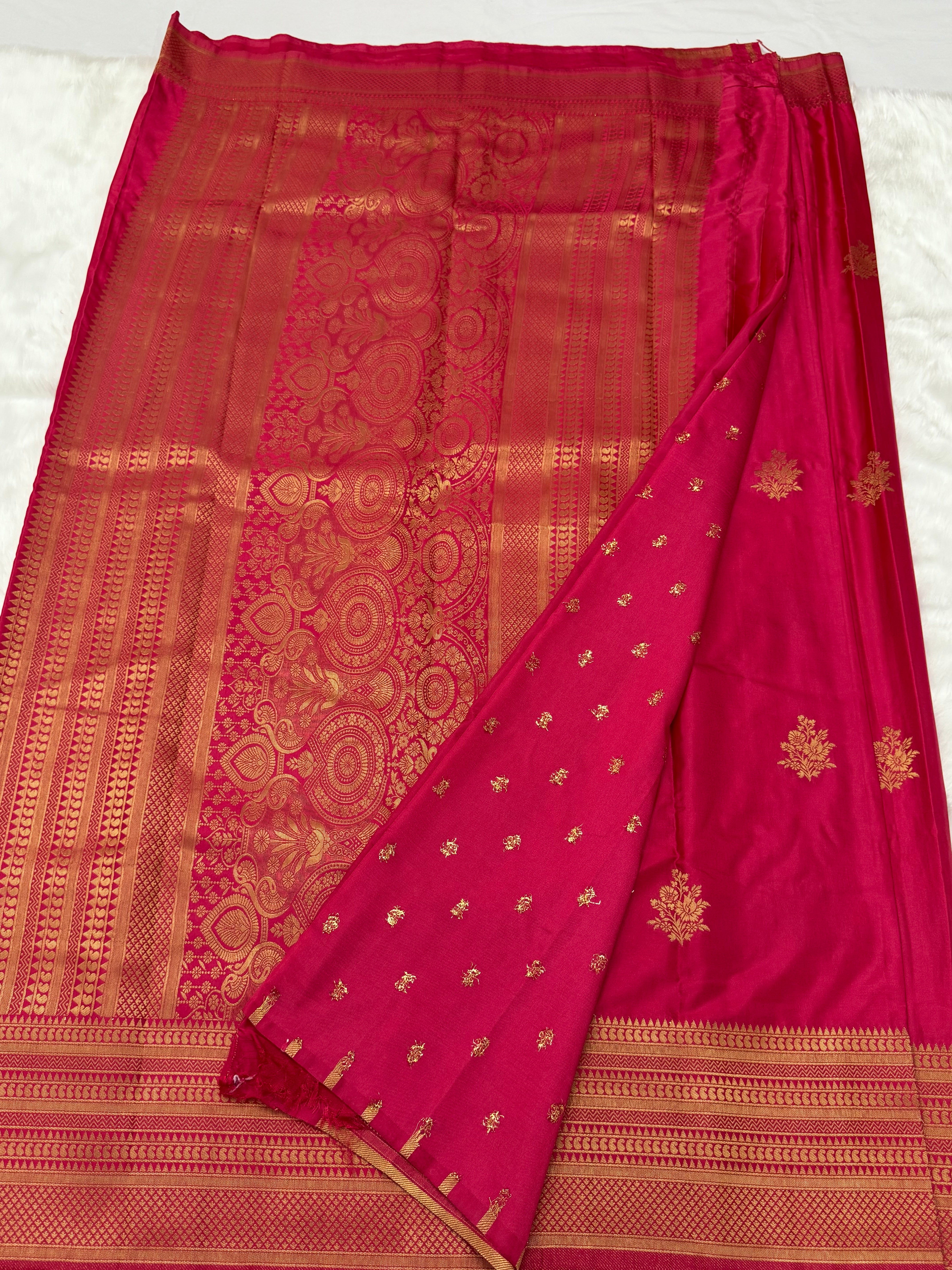BEAUTIFUL PREMIUM SATIN SAREE - RASPBERRY
