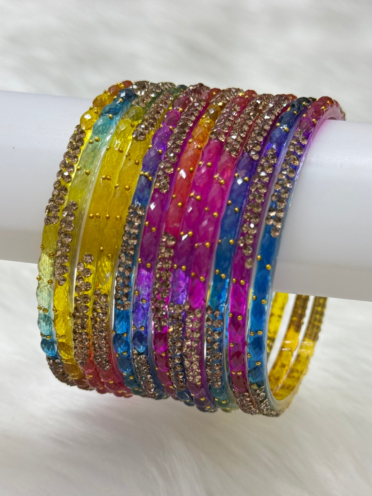 PREMIUM STONE STUDDED GLASS BANGLES PACK OF 12