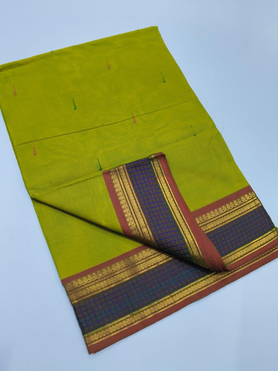 KANCHI HANDLOOM COTTON SAREE - OLIVE GREEN