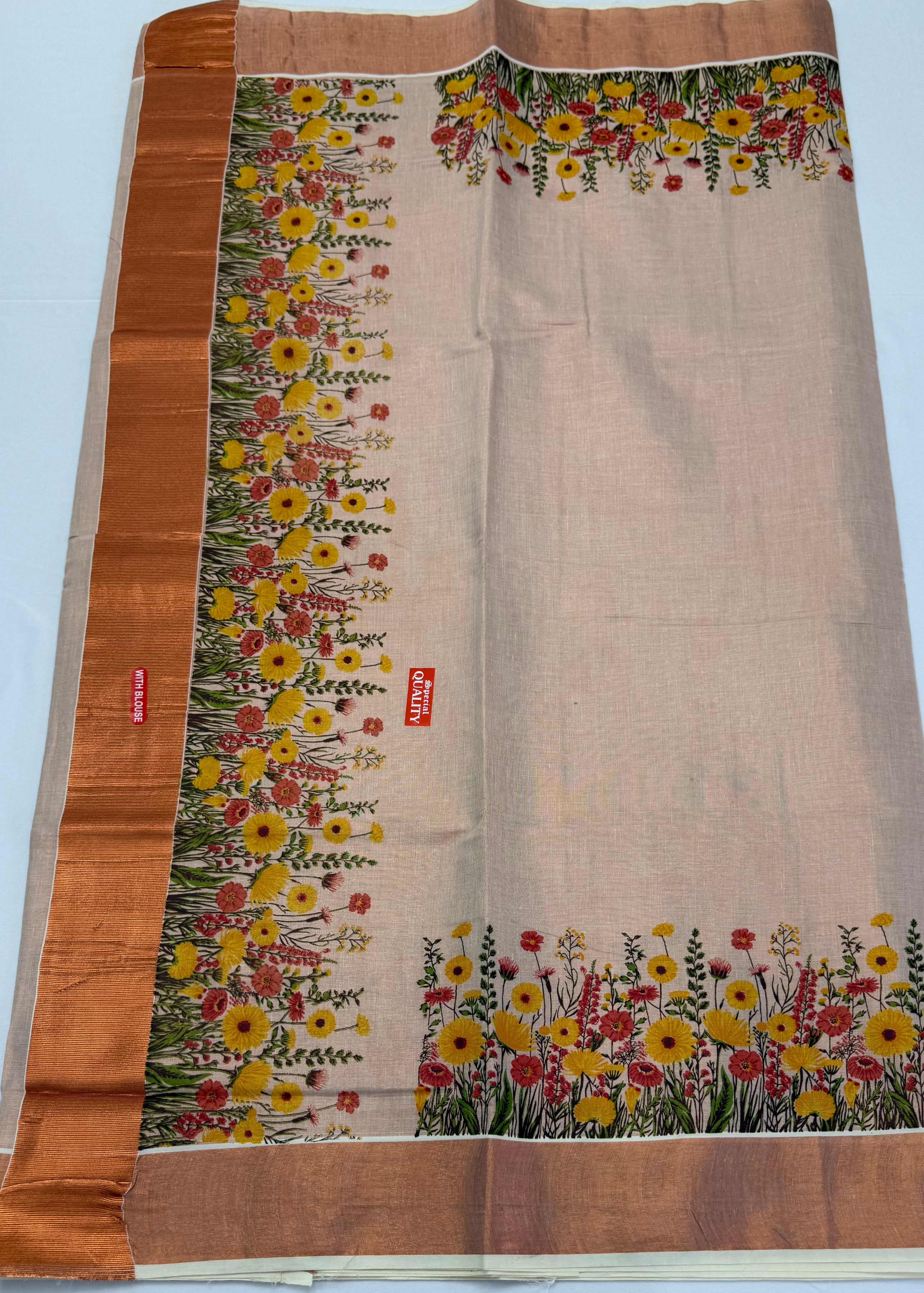 MURAL PAINTED/PRINTED KASAVU TISSUE SAREE (COPPER)