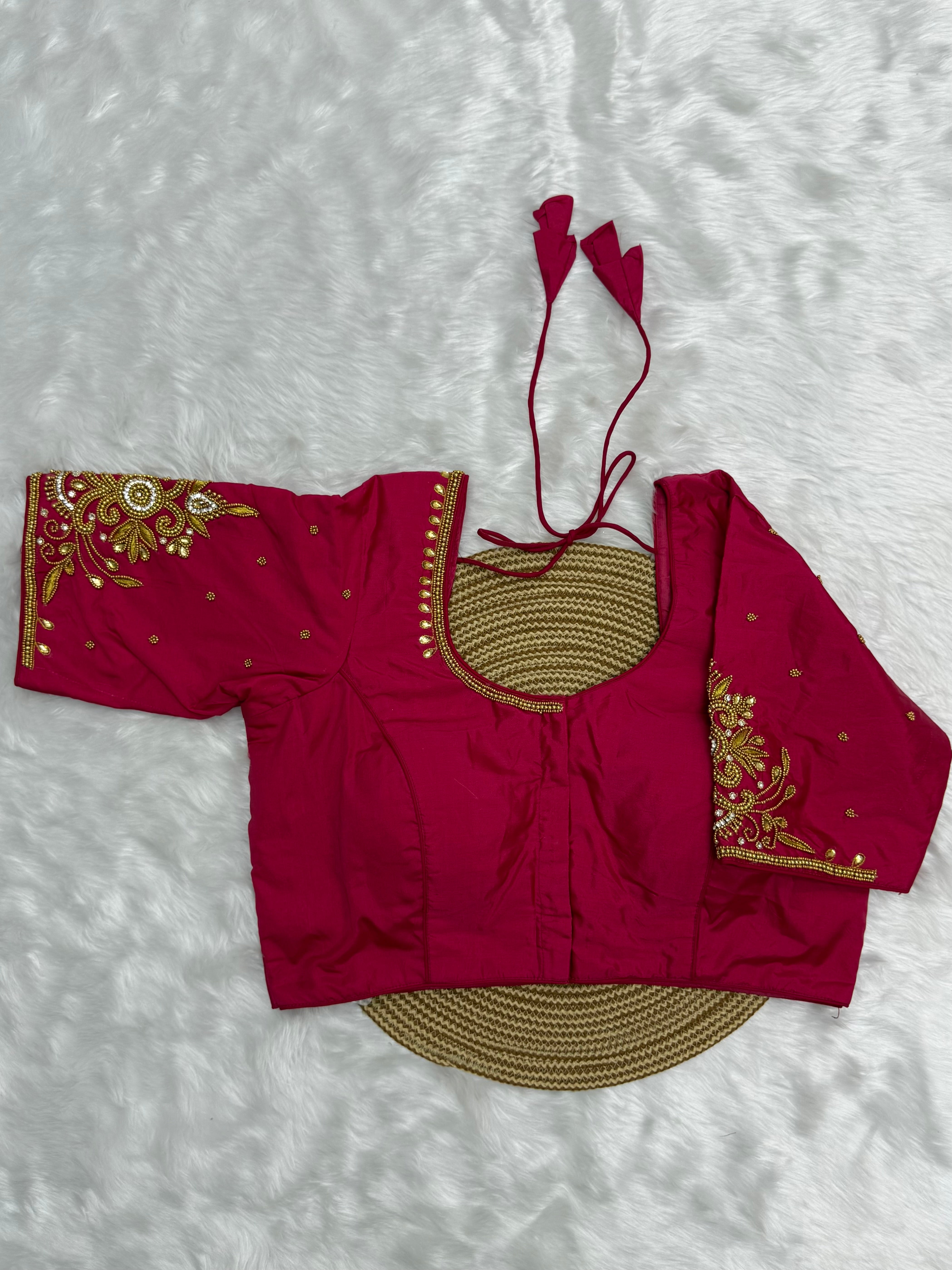 BRIDAL AARI WORK READY TO WEAR SAREE BLOUSE - PINK