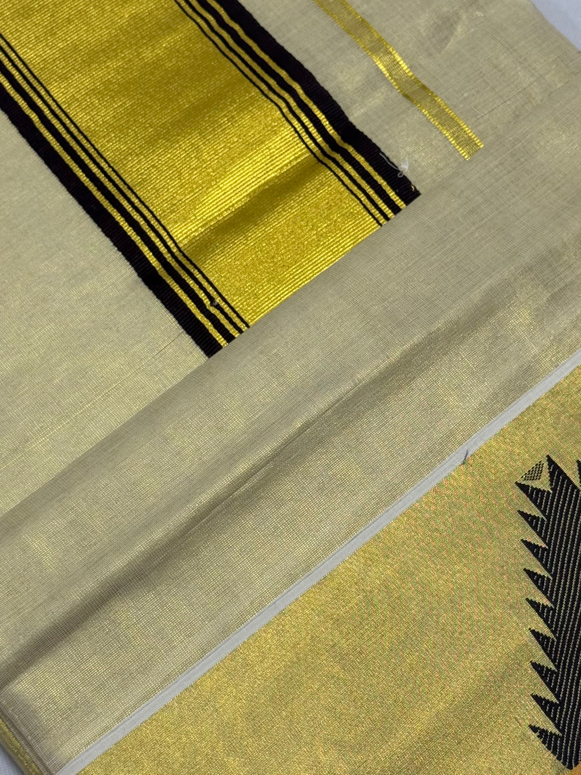 TRADITIONAL KERALA KASAVU TISSUE SAREE - (CREAM,GOLD,BROWN)