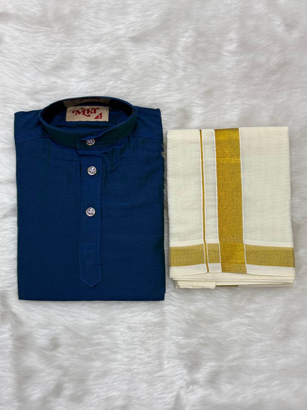 KIDS BOYS VELCRO DHOTI & KURTA COMBO SET - BLUE