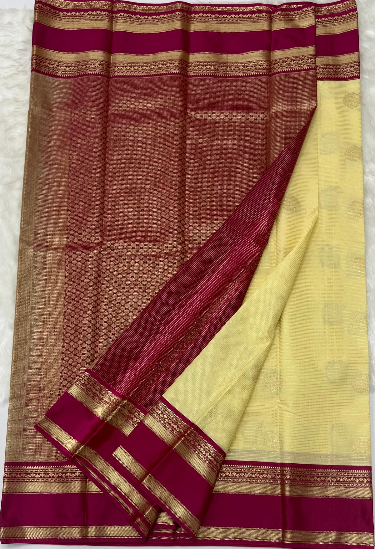 PREMIUM SEMI KANCHI SILK SAREE - CREAM