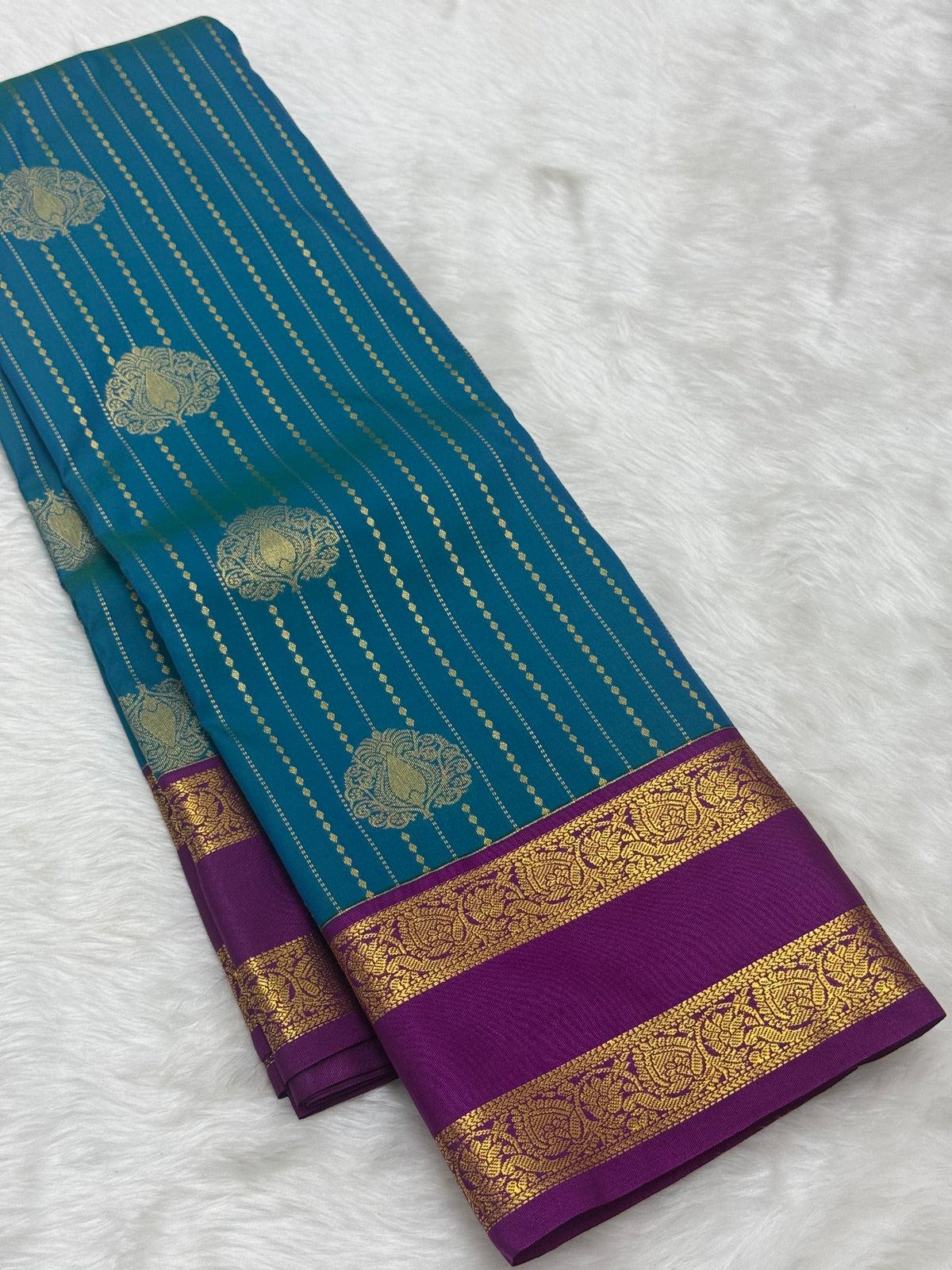 PREMIUM SEMI KANCHI SILK SAREE - PEACOCK GREEN