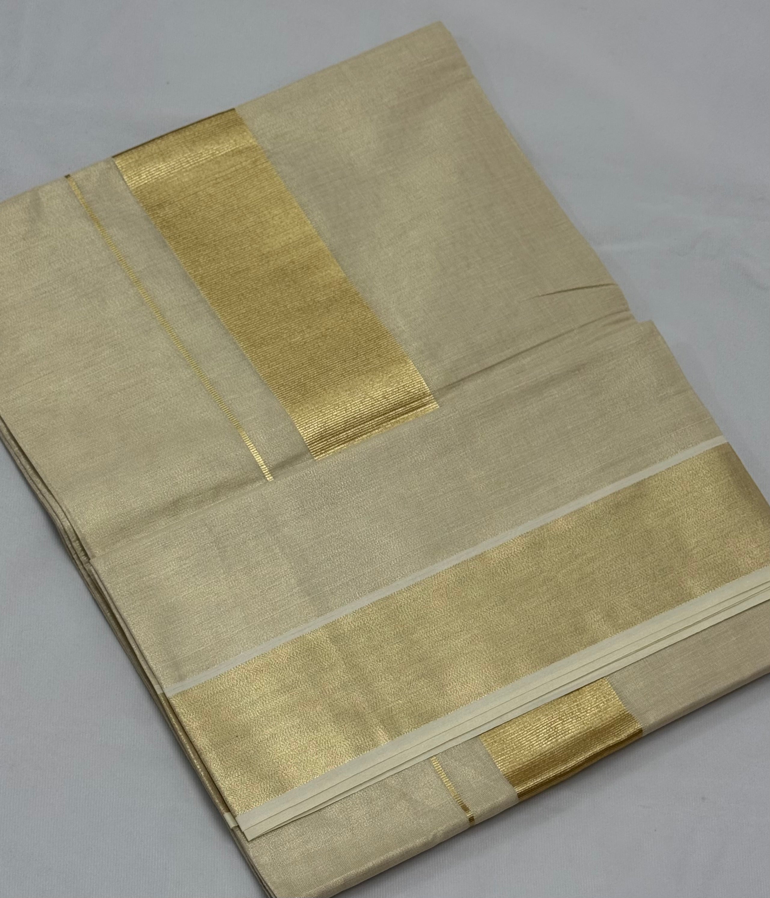 PREMIUM KERALA SOLID KASAVU TISSUE SAREE - (BEIGE,GOLD)