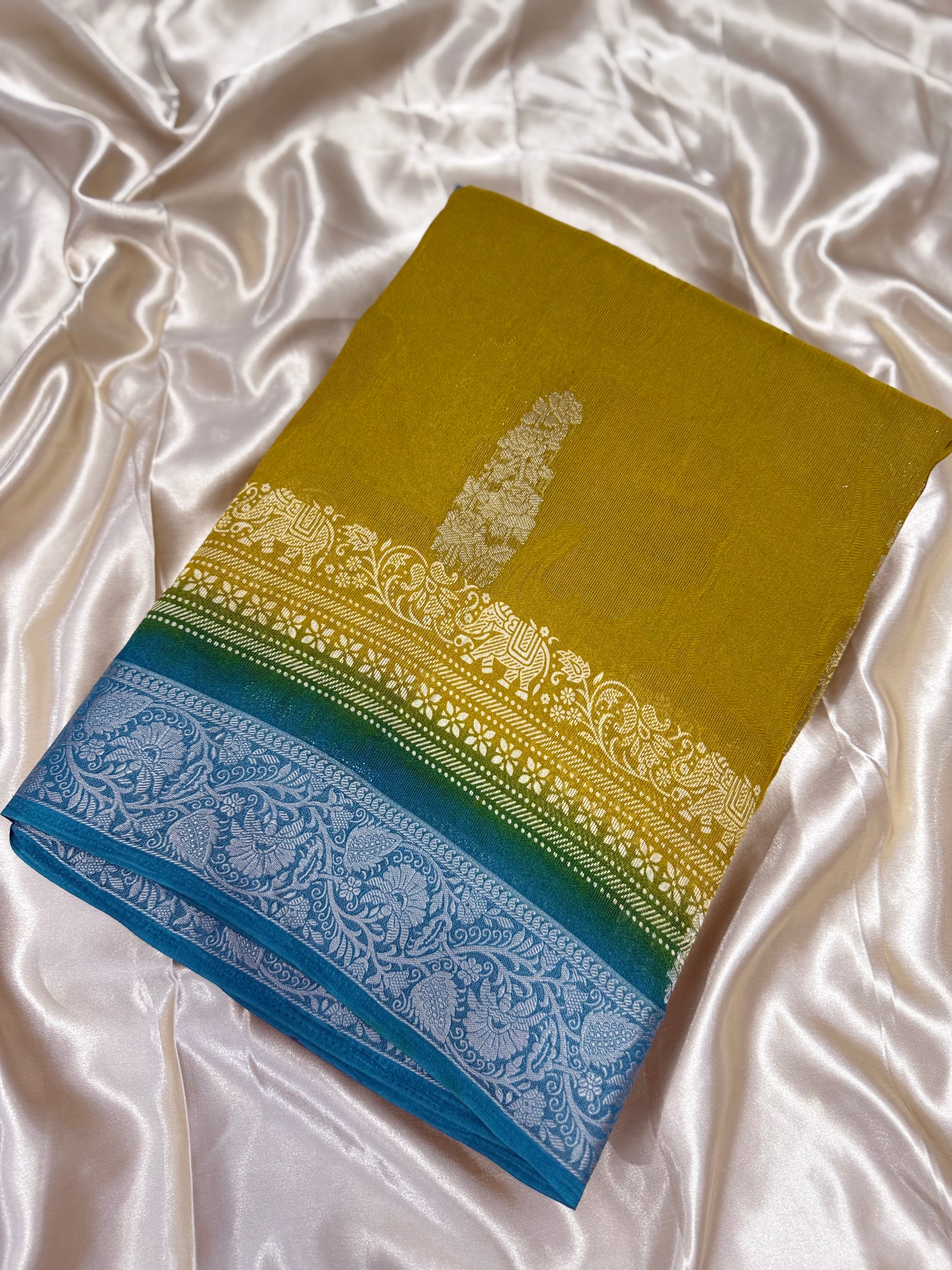 DUPION GEORGETTE SAREE - MUSTARD