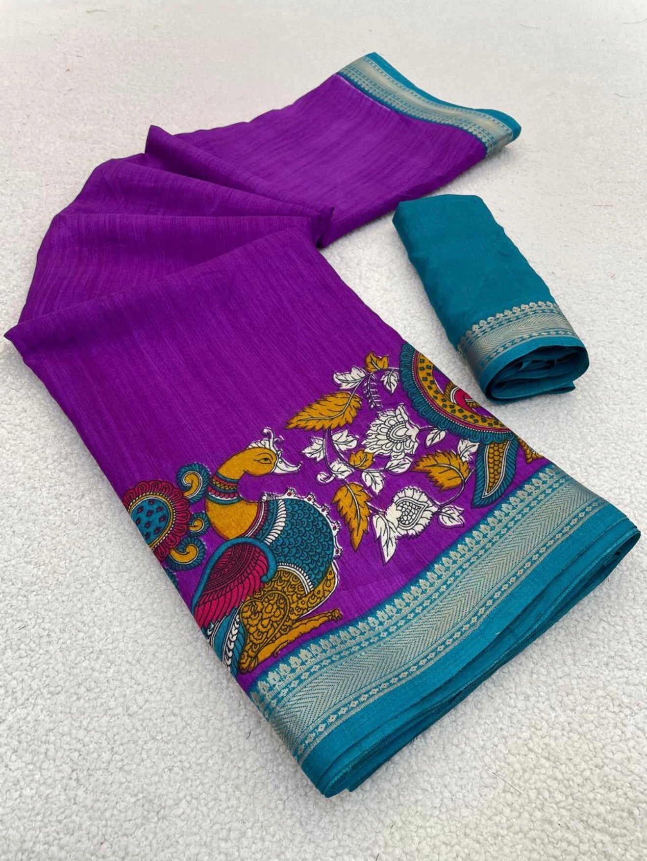 KALAMKARI SMALL BORDER BOUTIQUE SAREE - VIOLET