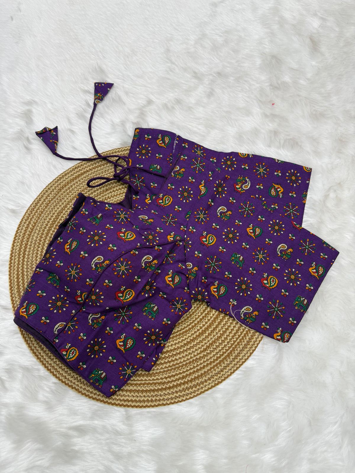 KALAMKARI PRINTED READYMADE BLOUSE - VIOLET