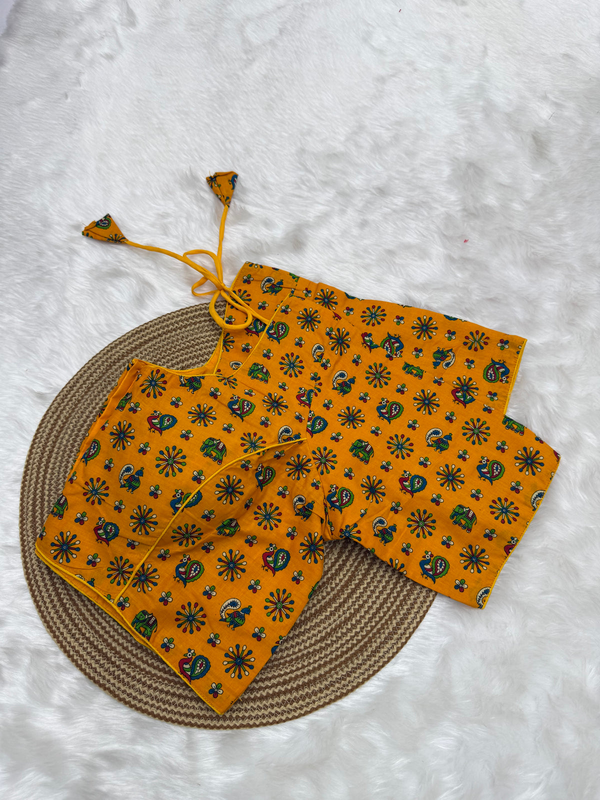 KALAMKARI PRINTED READYMADE BLOUSE - MANGO YELLOW