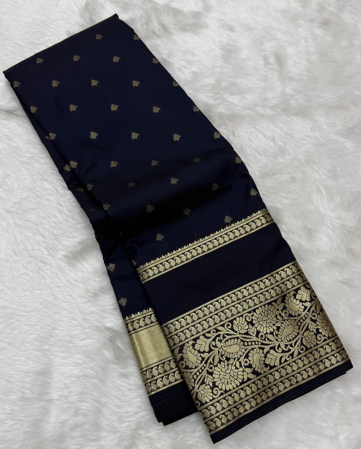PREMIUM SEMI KANCHI SILK SAREE - DARK BLUE & BLACK