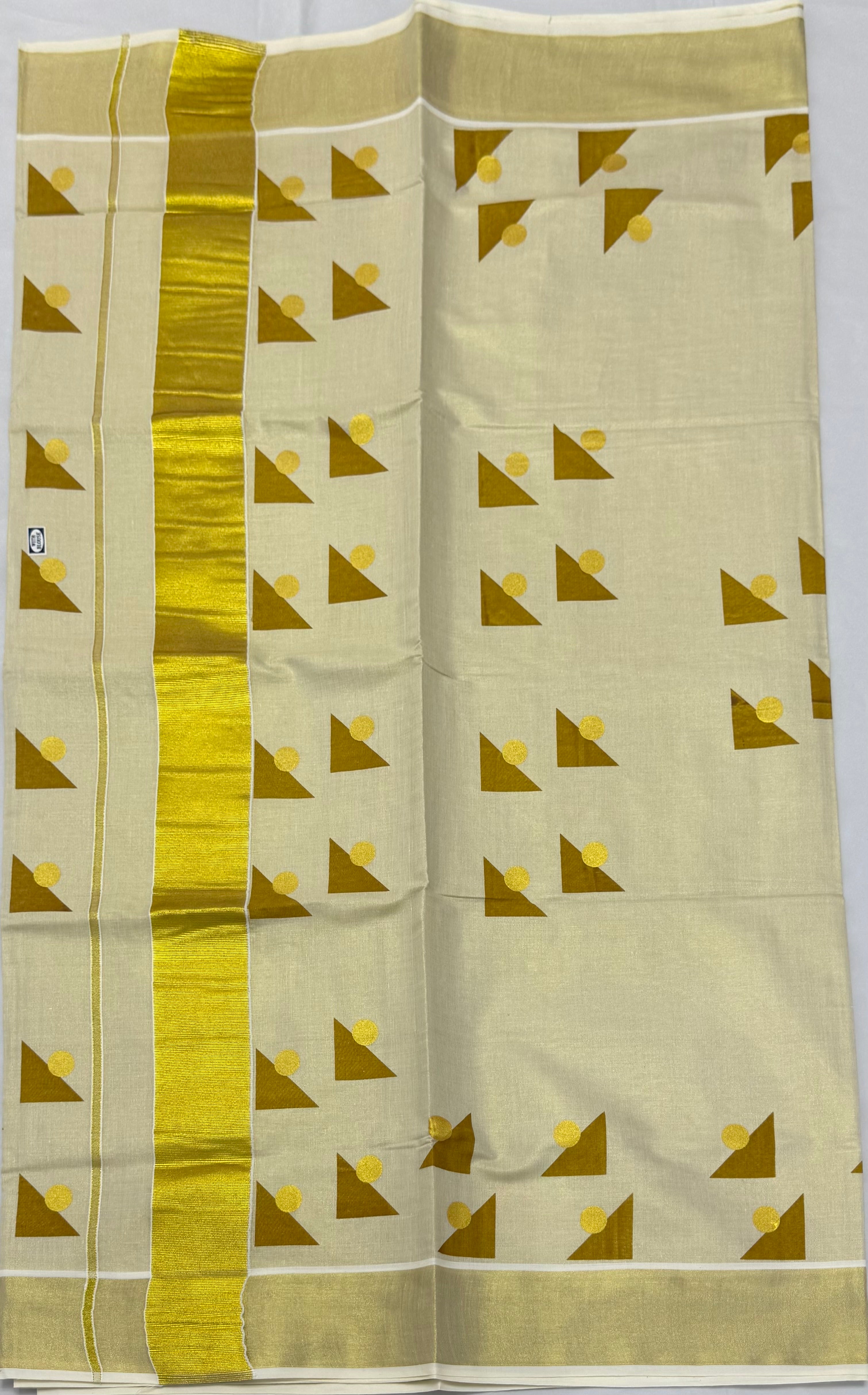 BLOCK PRINTED KASAVU TISSUE SAREE - (GOLD,CREAM)